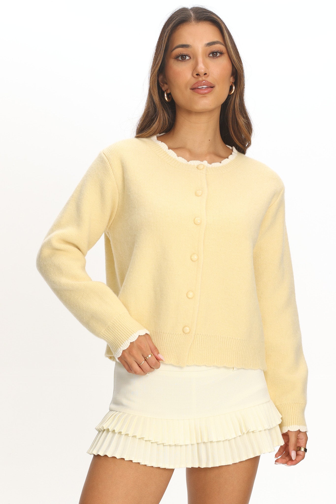Aurore Scalloped Edge Knit Cardigan Butter-Maymioy