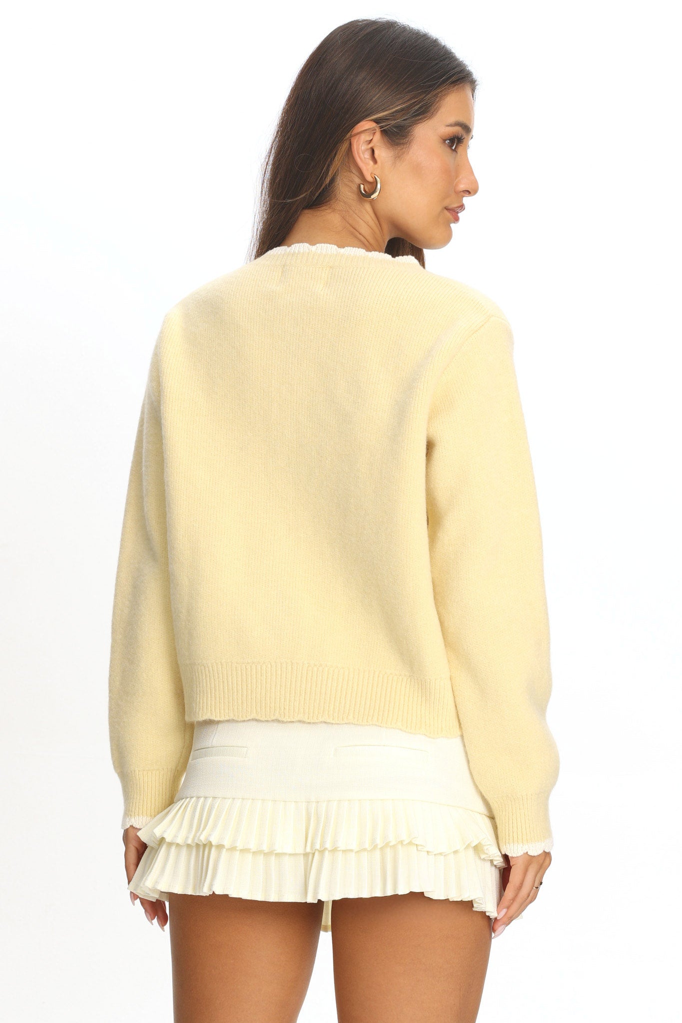 Aurore Scalloped Edge Knit Cardigan Butter-Maymioy