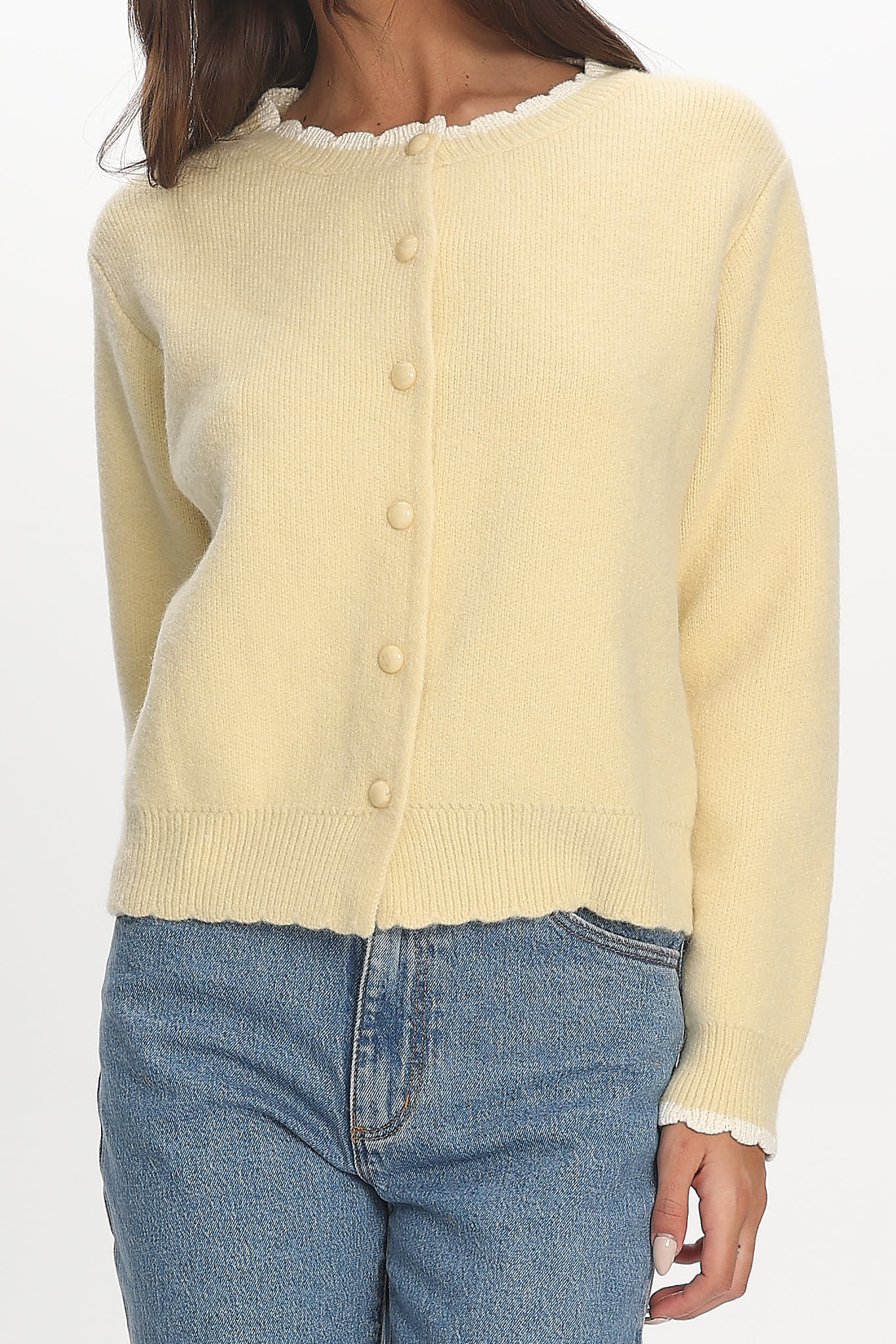 Aurore Scalloped Edge Knit Cardigan Butter-Maymioy