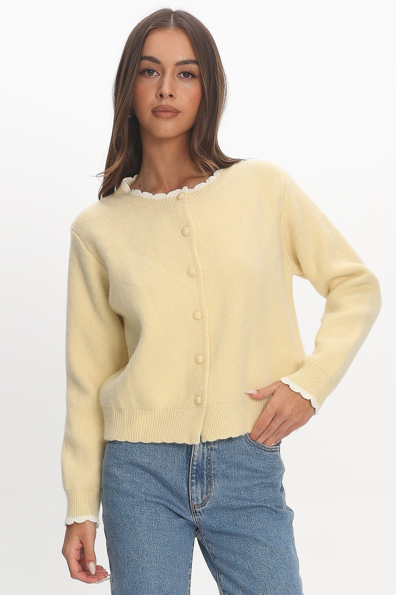 Aurore Scalloped Edge Knit Cardigan Butter-Maymioy