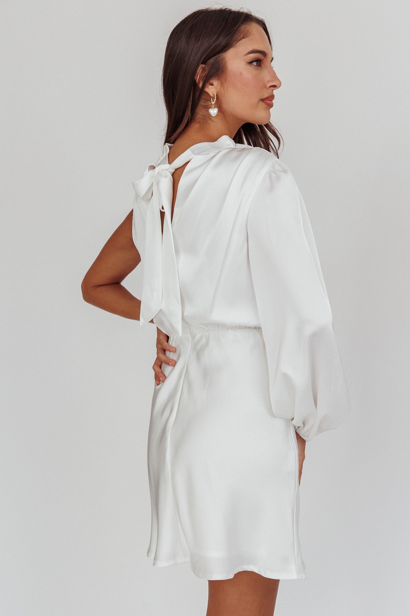 Can't Compete One Sleeve Mini Dress Off White-Maymioy