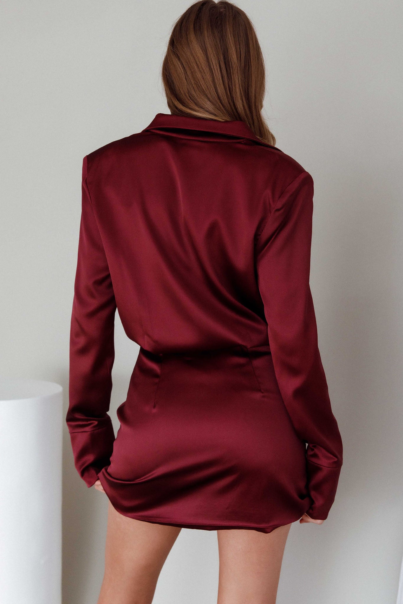 Lisbeth Collared Shirt Dress Burgundy-Maymioy