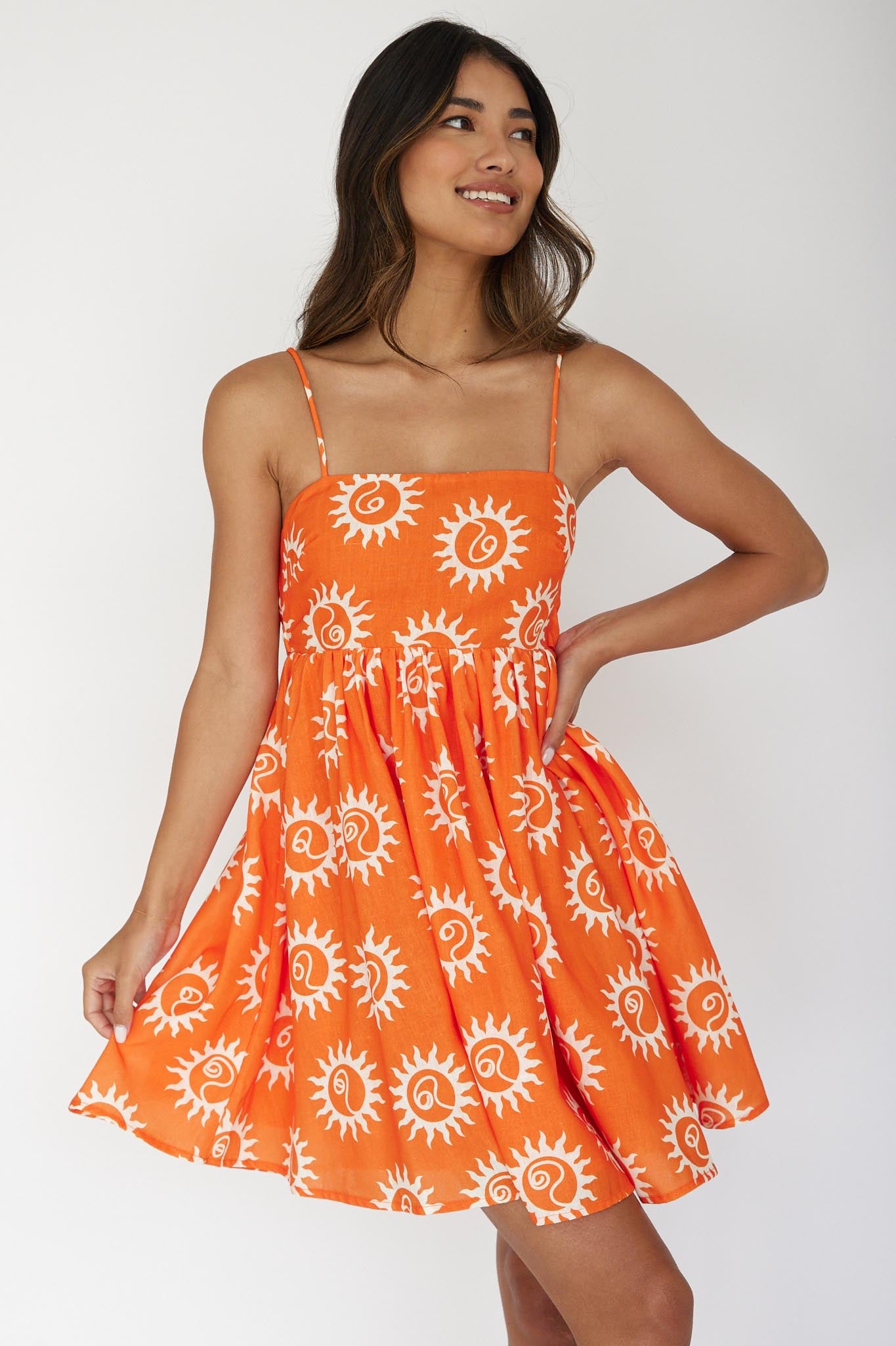 Sweet Solace Back Tie Mini Dress Sun Orange-Maymioy