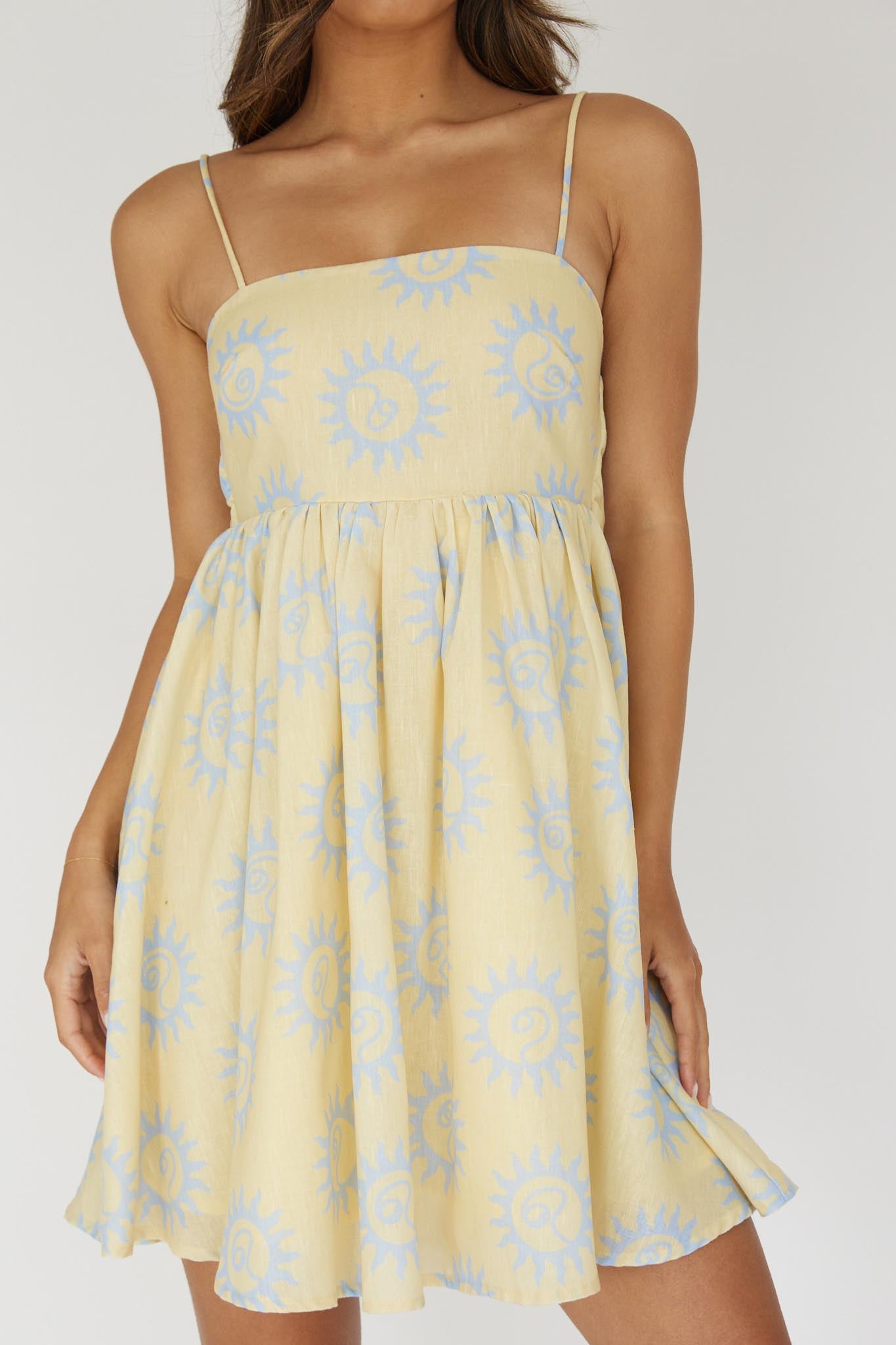 Sweet Solace Back Tie Mini Dress Sun Yellow-Maymioy