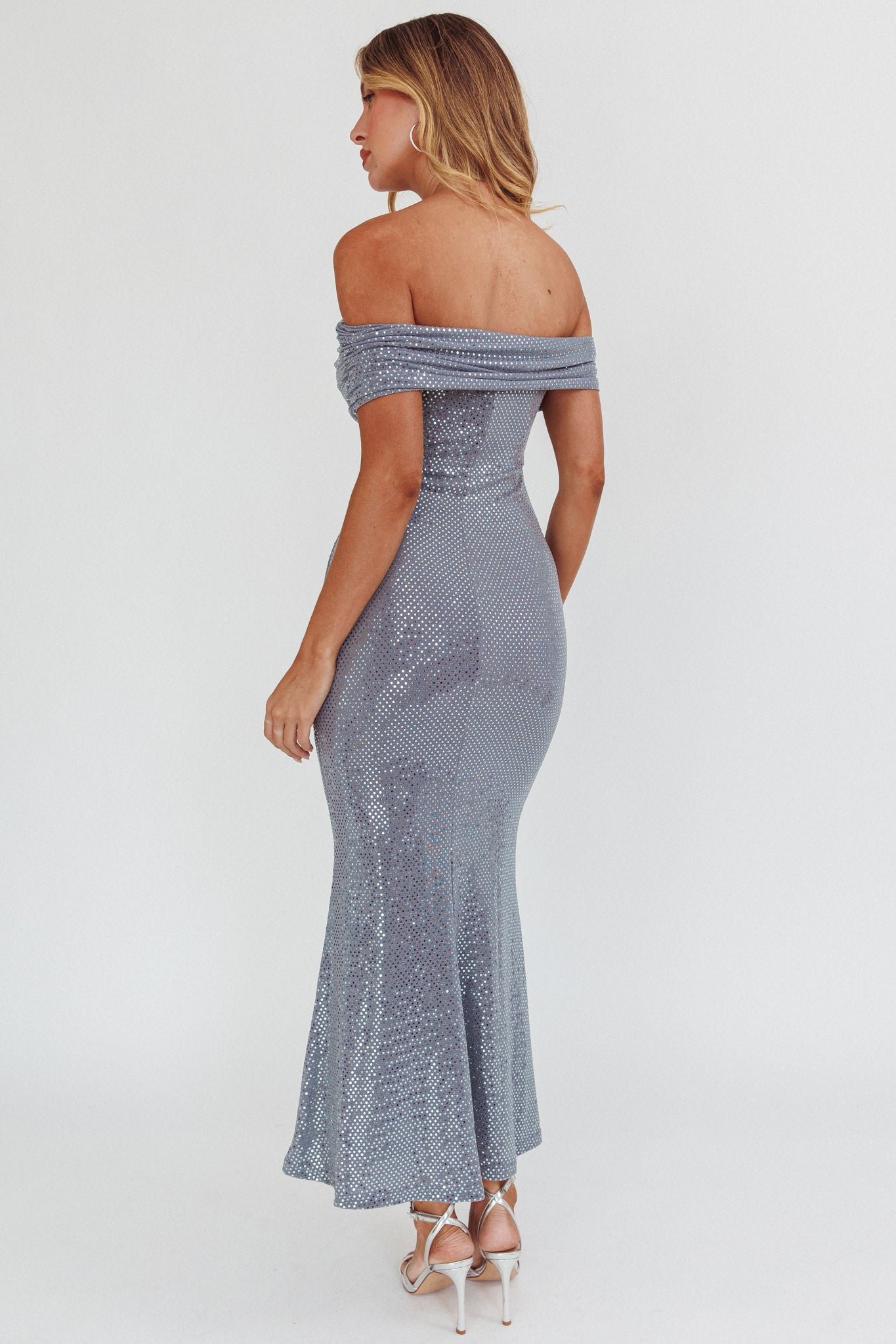 Kailey Off-Shoulder Maxi Dress Spangle Silver-Maymioy