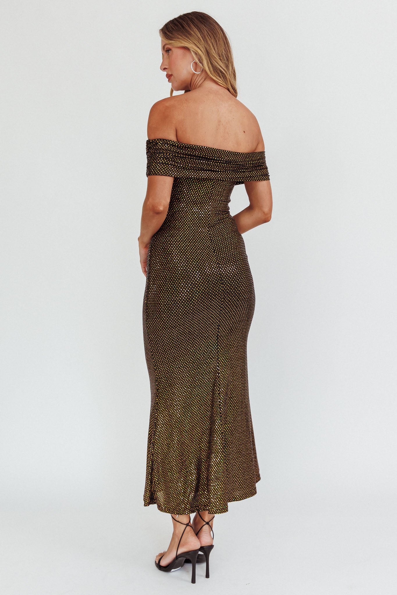 Kailey Off-Shoulder Maxi Dress Spangle Black-Maymioy