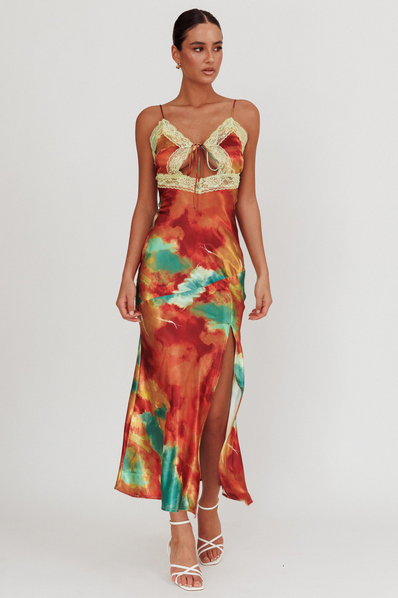 Saga Bust Keyhole Satin Maxi Dress Green-Maymioy
