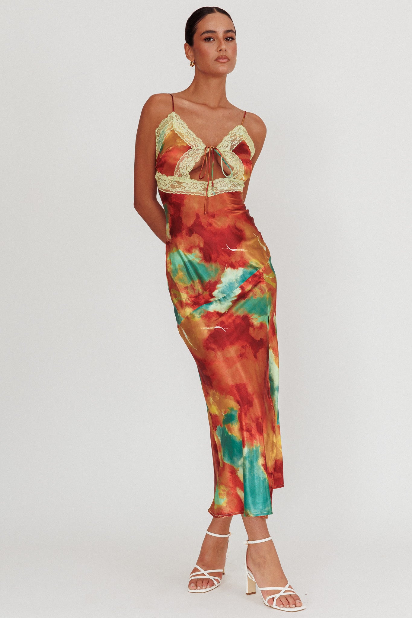 Saga Bust Keyhole Satin Maxi Dress Green-Maymioy