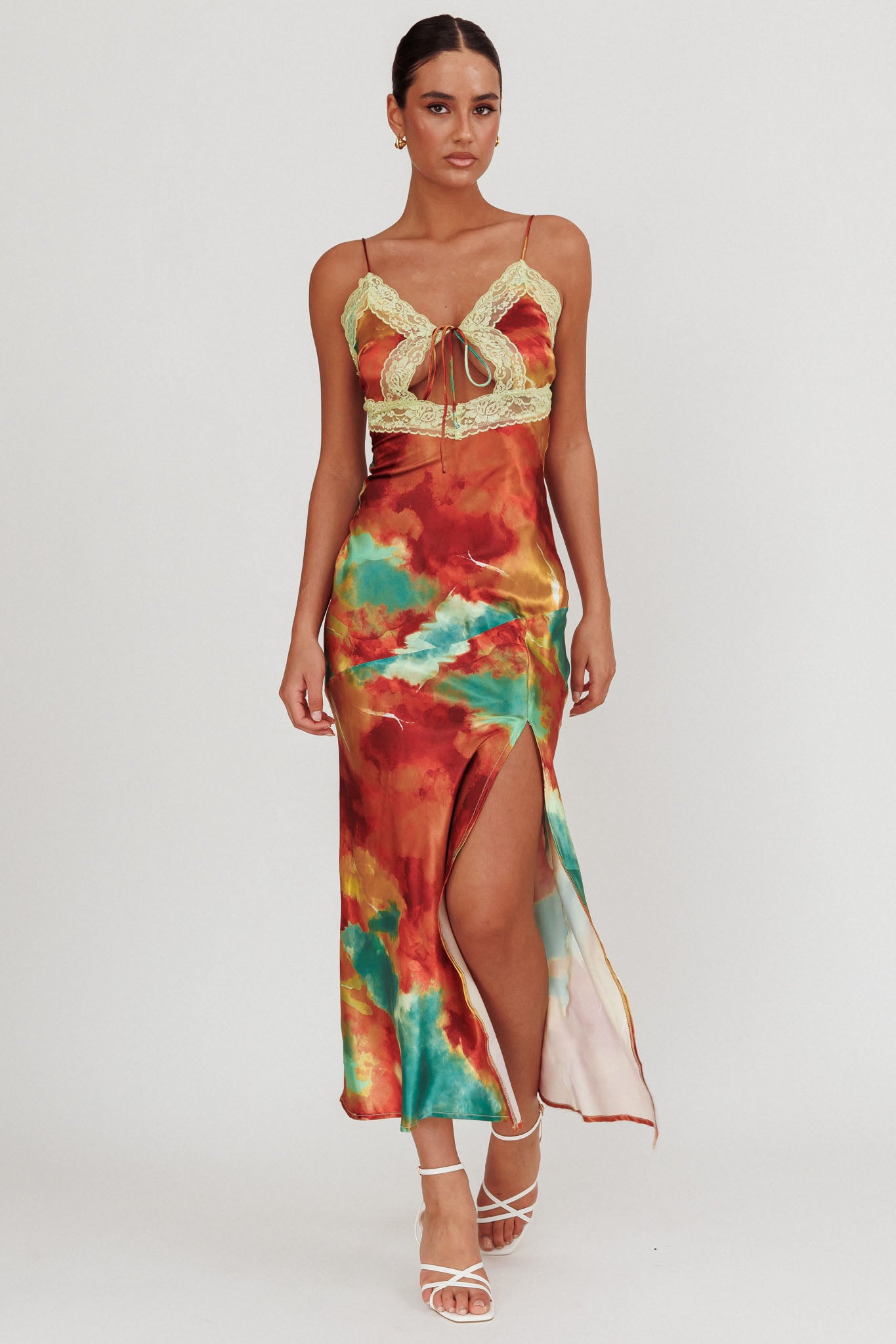 Saga Bust Keyhole Satin Maxi Dress Green-Maymioy
