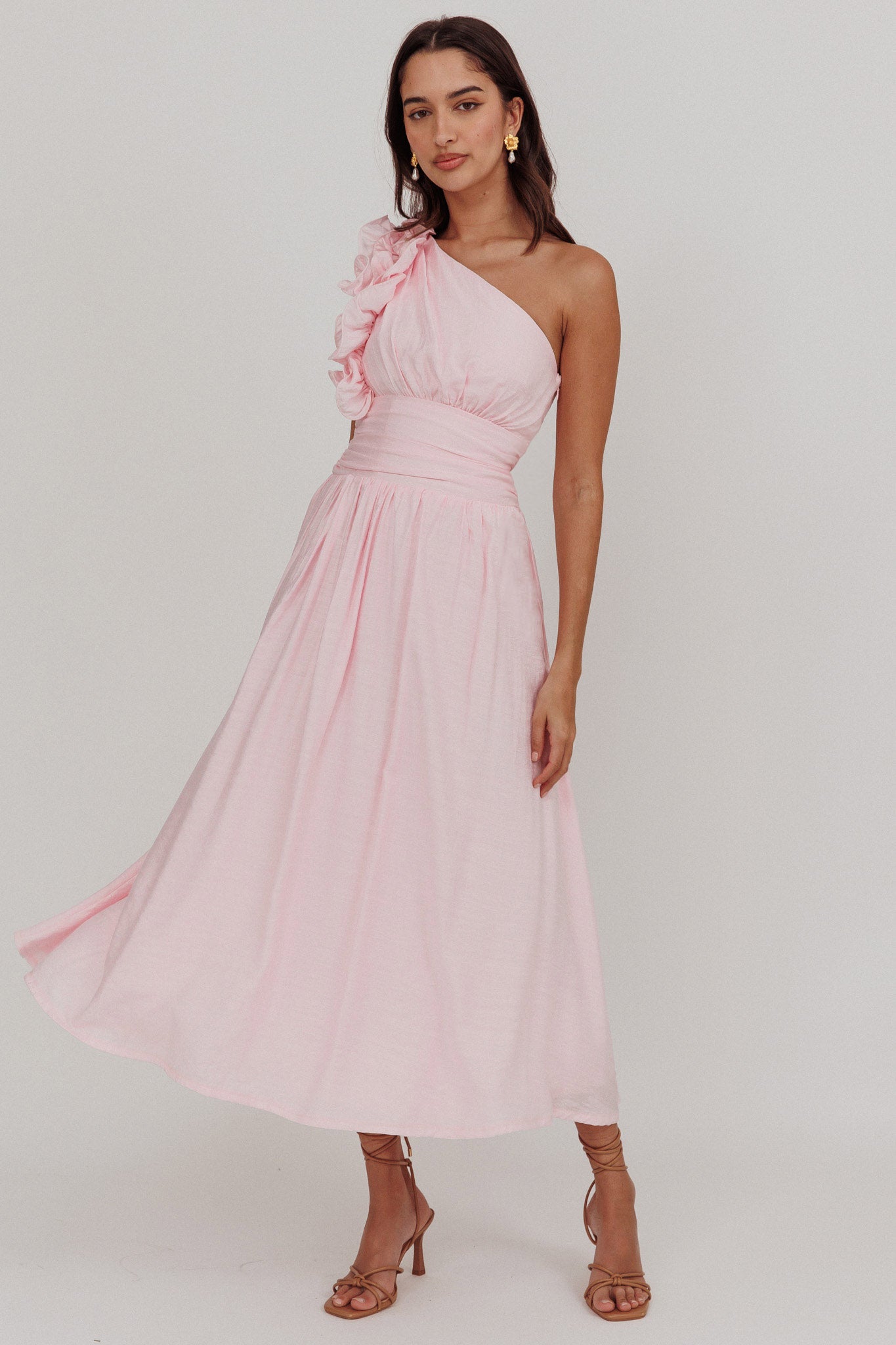Antheia One-Shoulder Maxi Dress Baby Pink-Maymioy