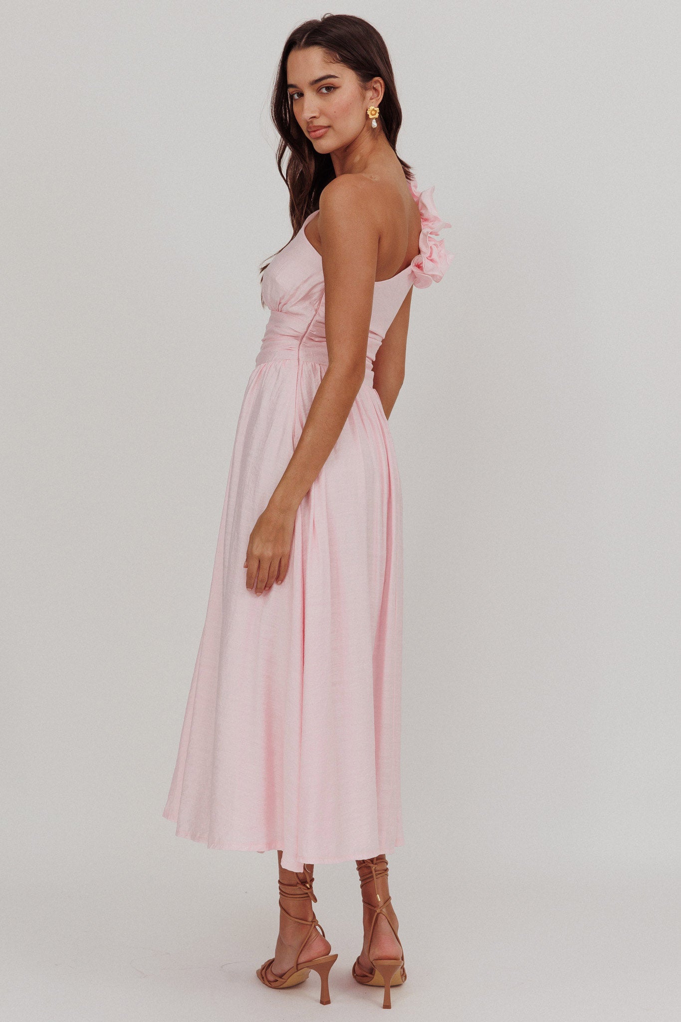 Antheia One-Shoulder Maxi Dress Baby Pink-Maymioy