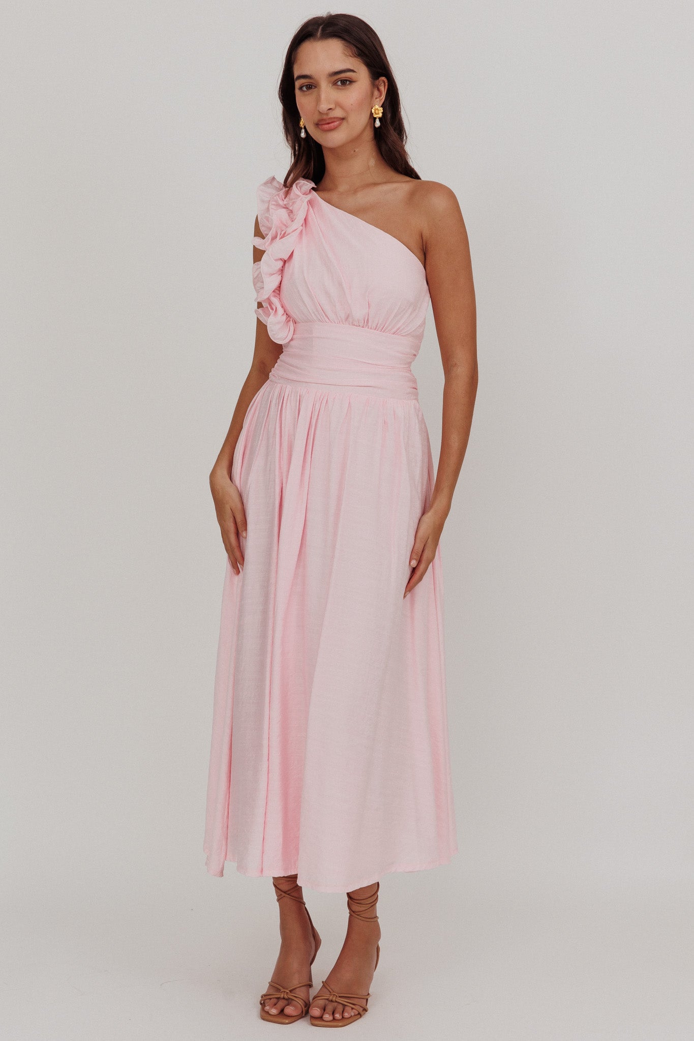 Antheia One-Shoulder Maxi Dress Baby Pink-Maymioy