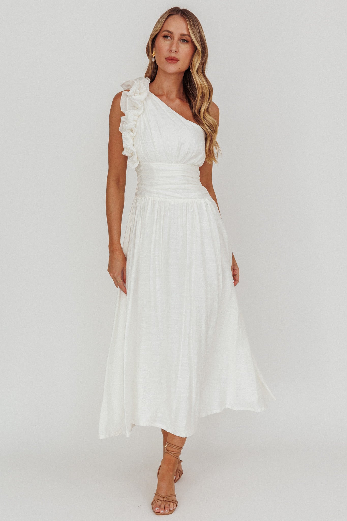 Antheia One-Shoulder Maxi Dress White-Maymioy