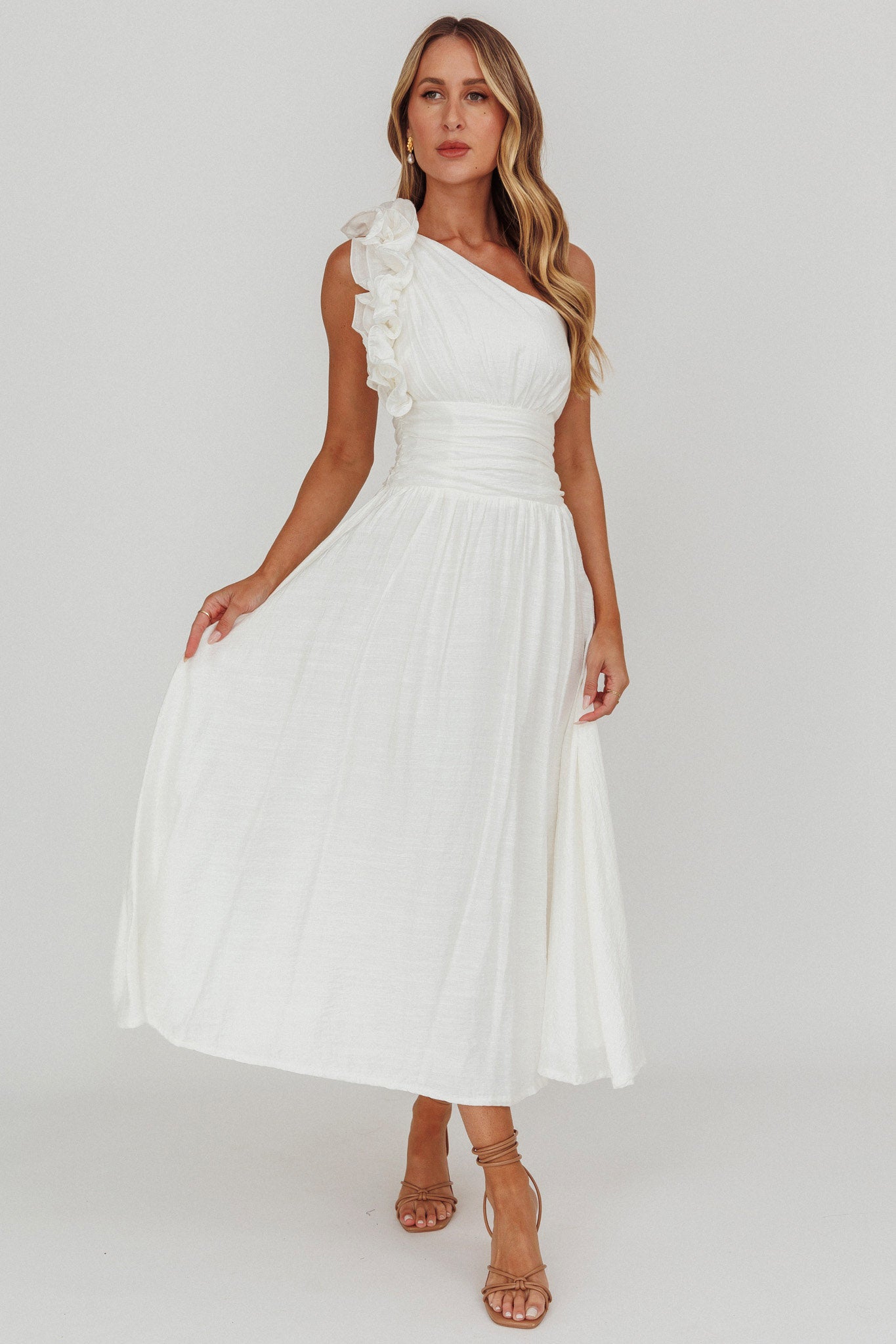 Antheia One-Shoulder Maxi Dress White-Maymioy