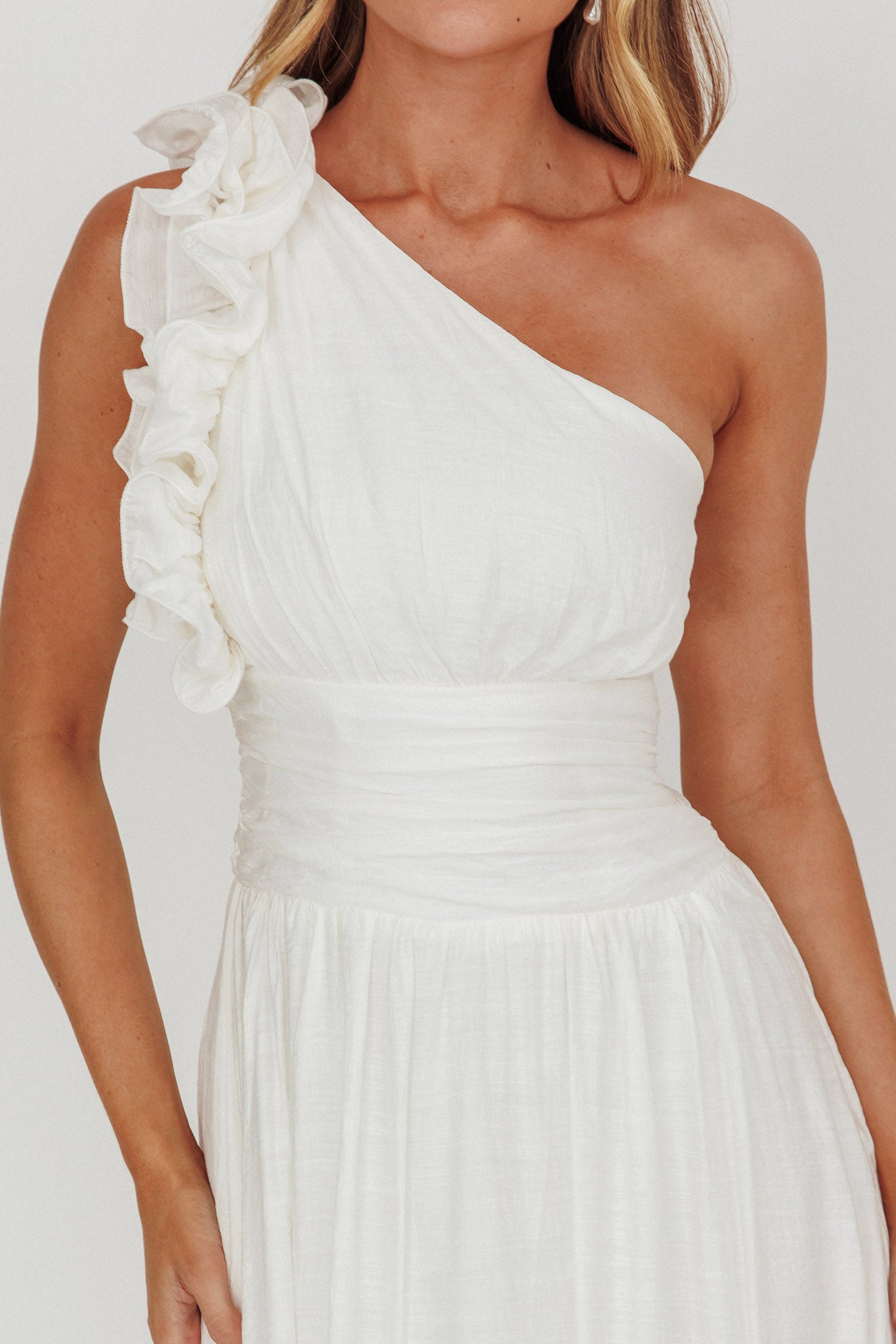 Antheia One-Shoulder Maxi Dress White-Maymioy