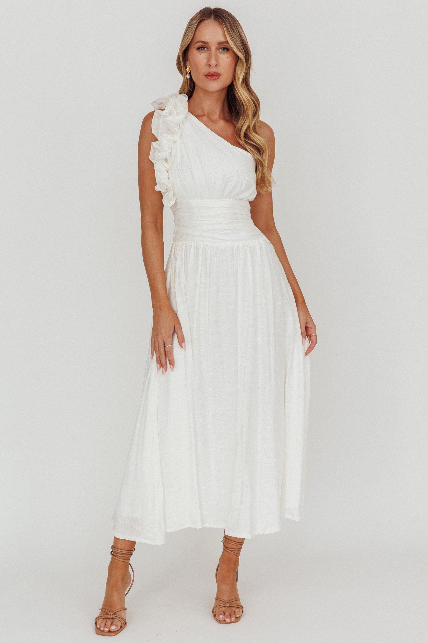 Antheia One-Shoulder Maxi Dress White-Maymioy