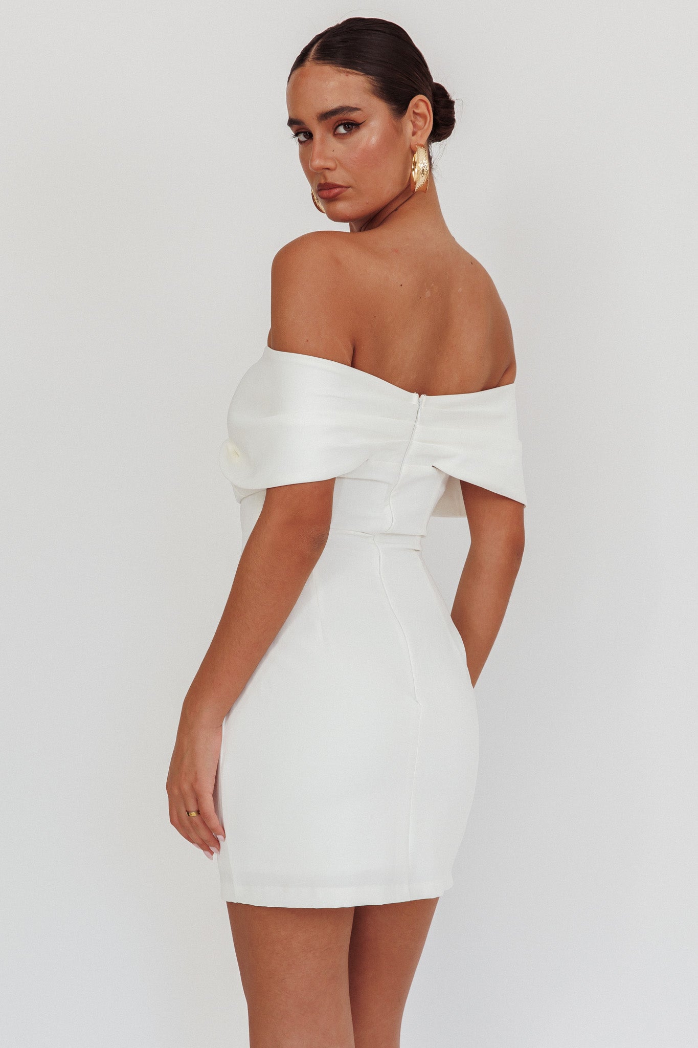 Sweet Caroline Off-Shoulder Bow Mini Dress White-Maymioy