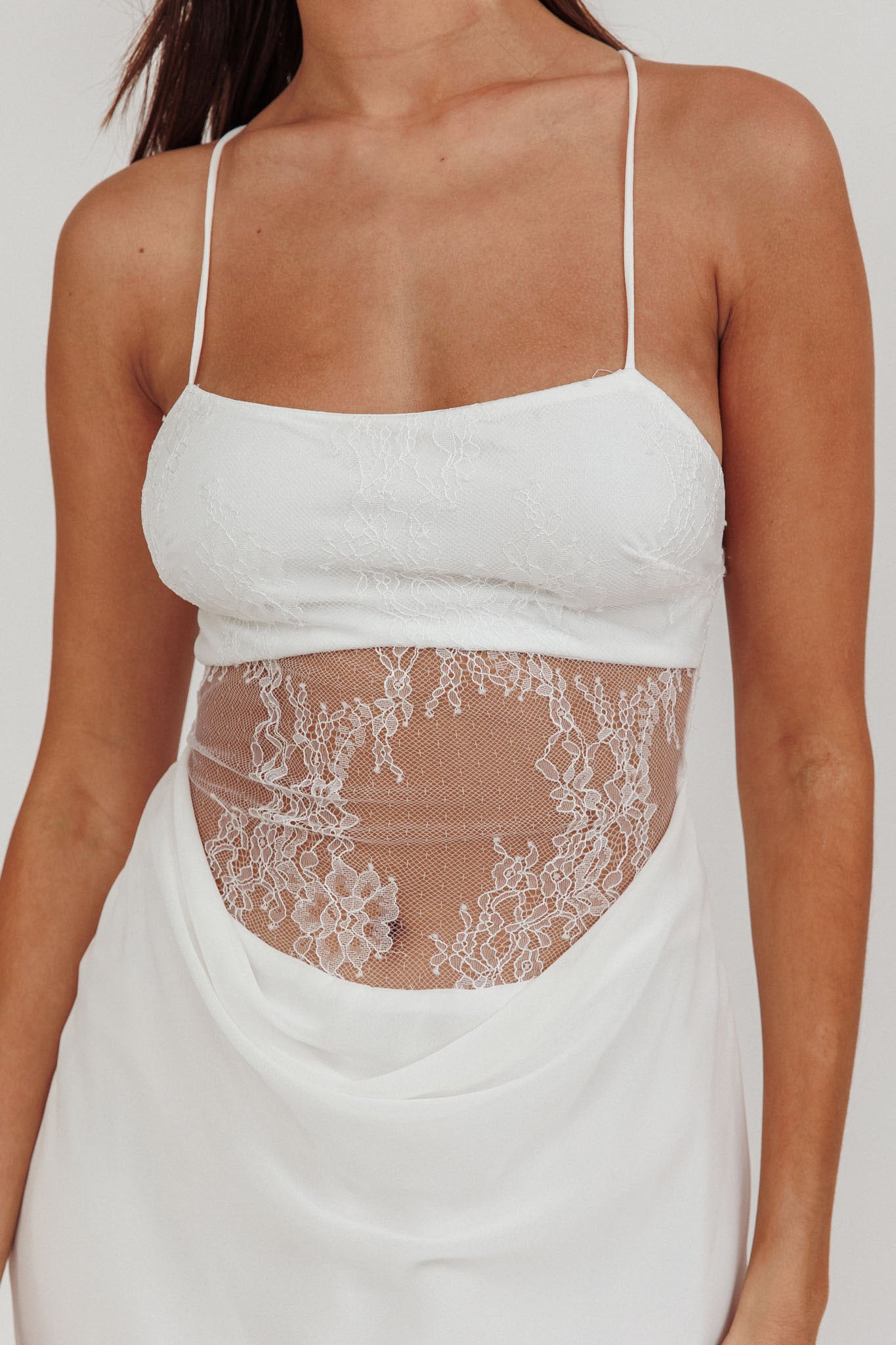 These Days Backless Lace Waist Maxi Dress White-Maymioy