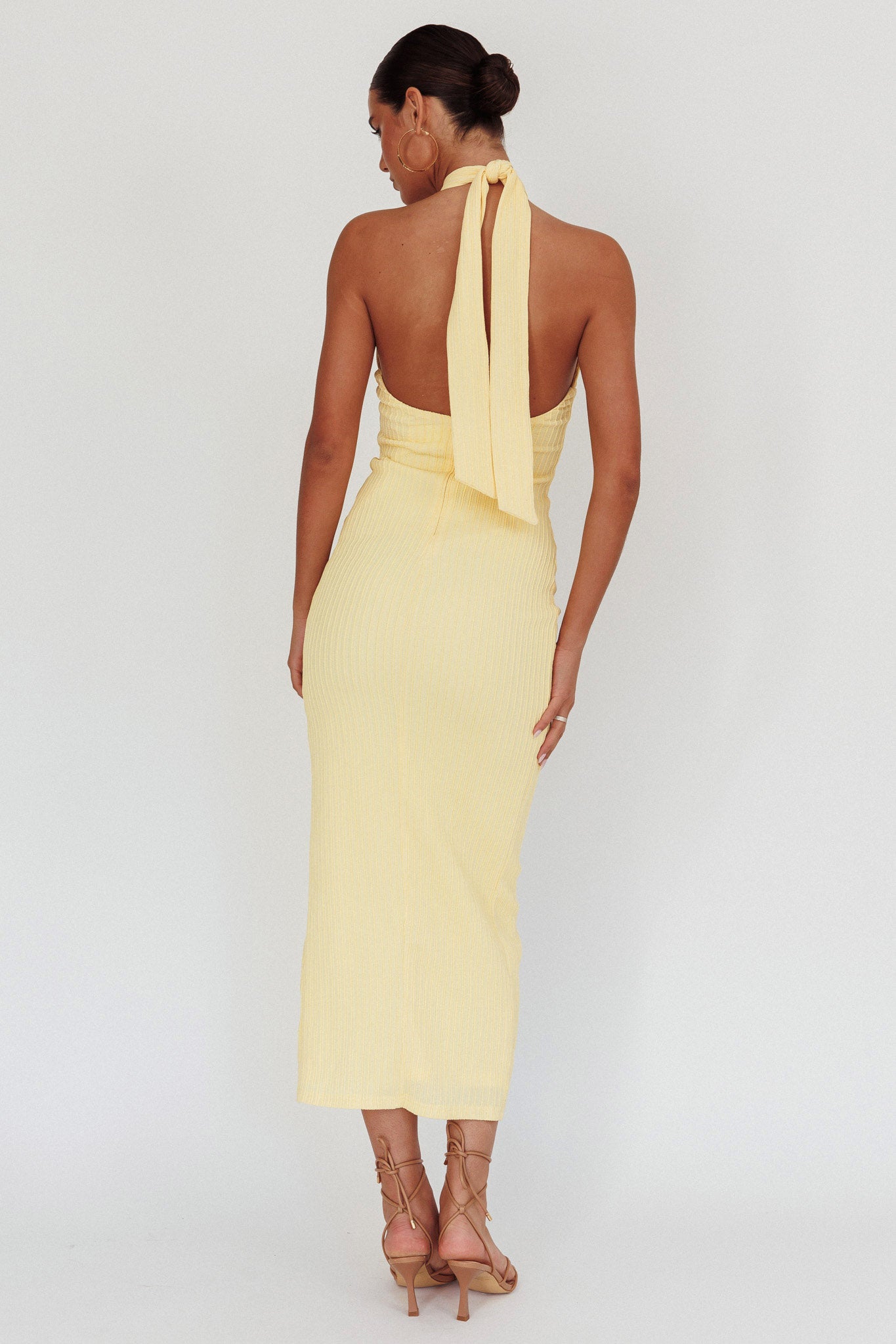Oracle Halterneck Midi Dress Lemon-Maymioy
