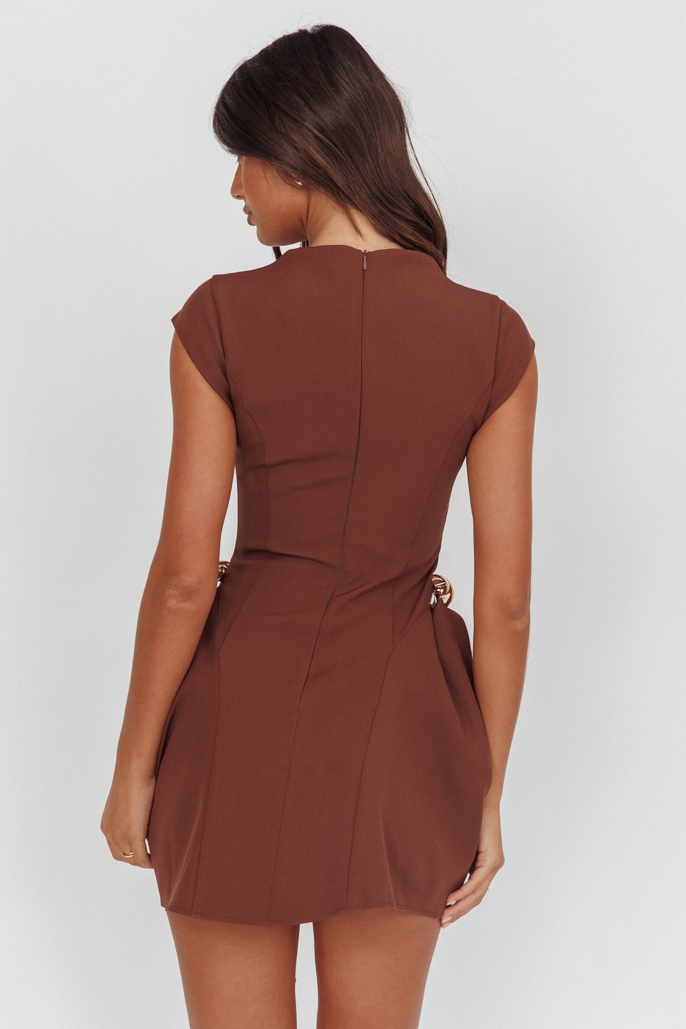 Girl Talks Cap Sleeve Puff Skirt Mini Dress Chocolate-Maymioy