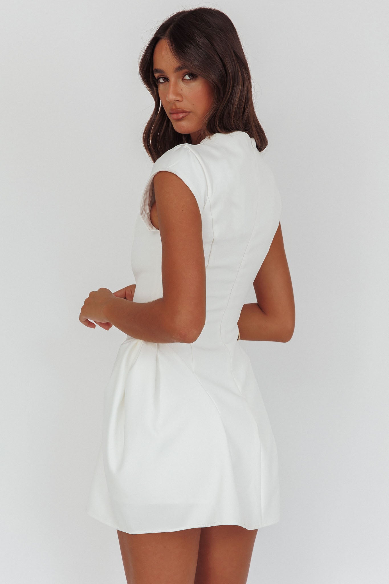 Girl Talks Cap Sleeve Puff Skirt Mini Dress Off White-Maymioy
