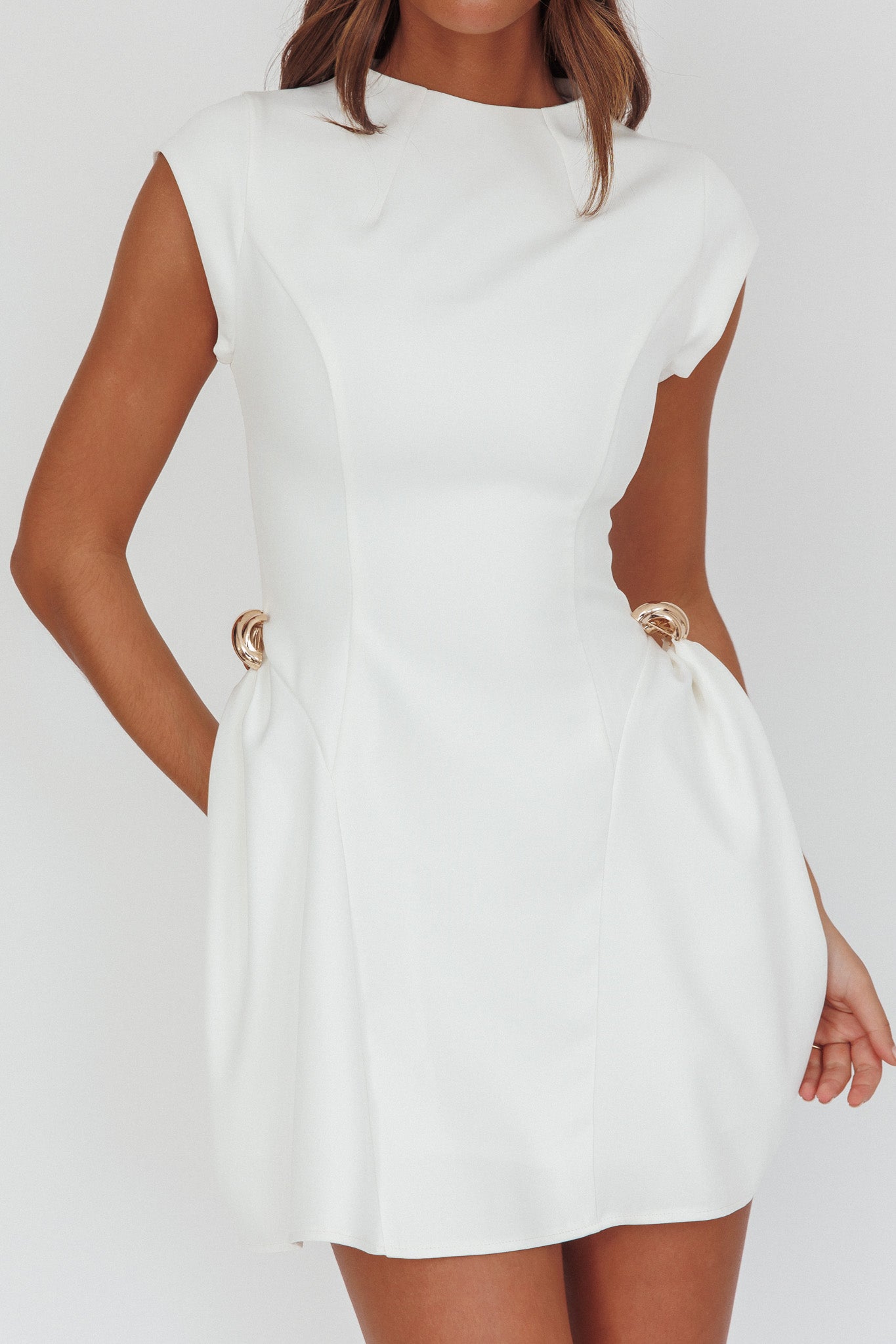 Girl Talks Cap Sleeve Puff Skirt Mini Dress Off White-Maymioy