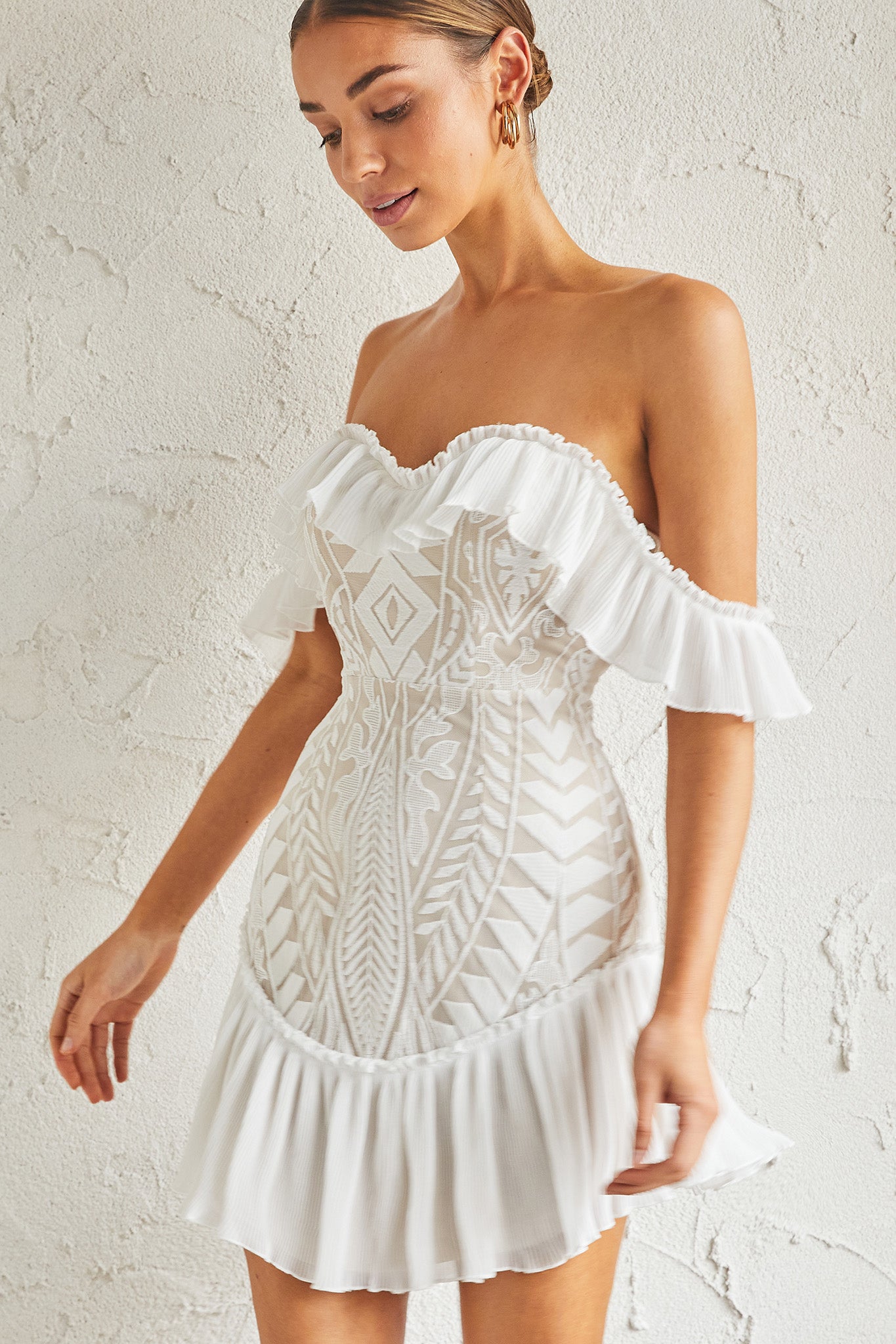 Dreamy Off-Shoulder Mini Dress White-Maymioy