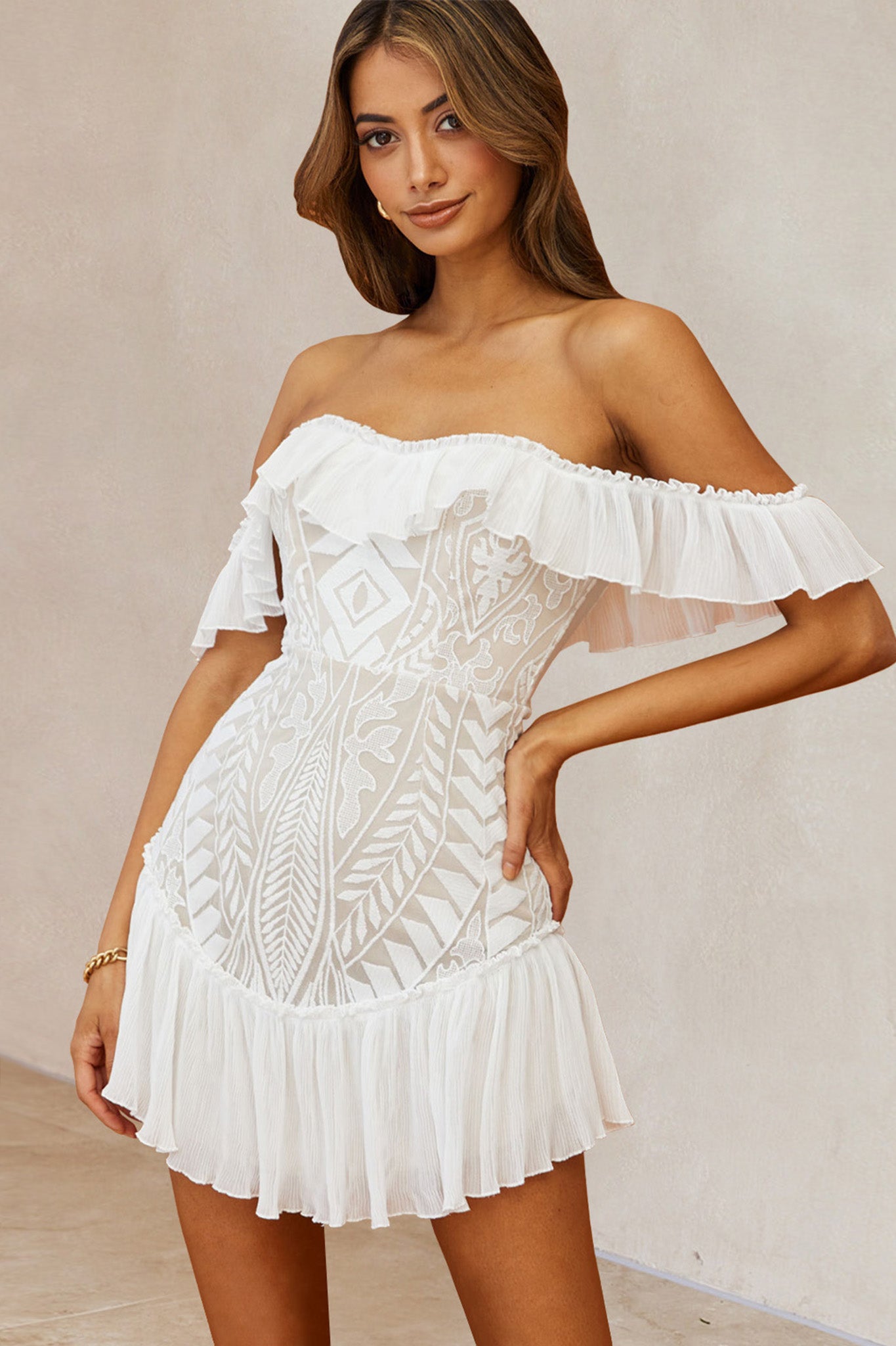 Dreamy Off-Shoulder Mini Dress White-Maymioy