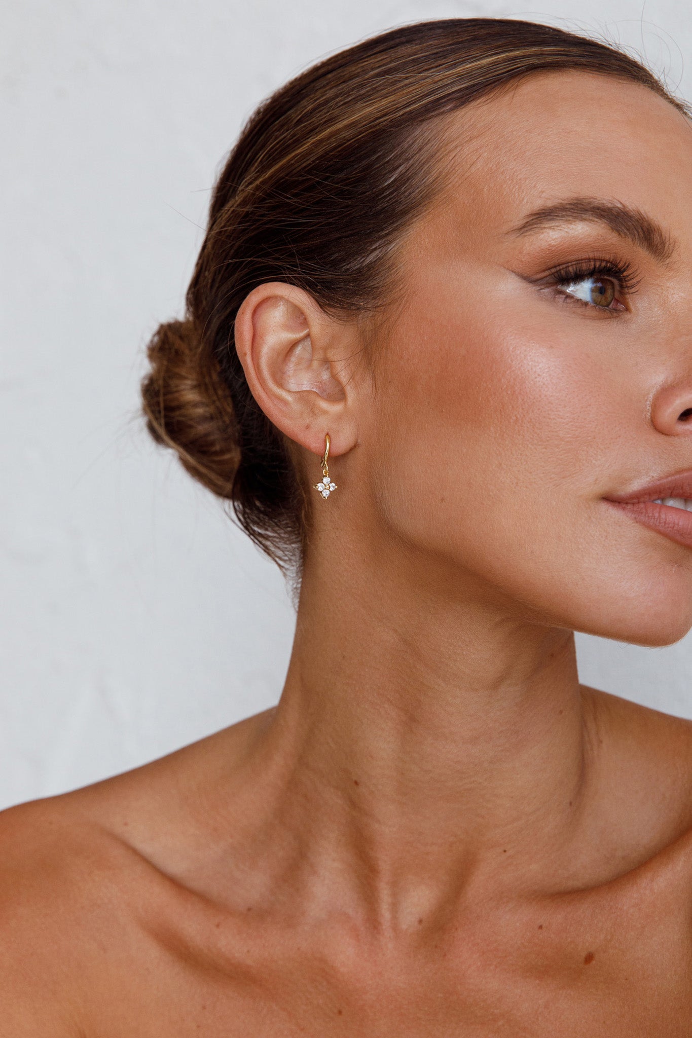 Dexter Clover Diamante Drop Hoop Earrings Gold-Maymioy