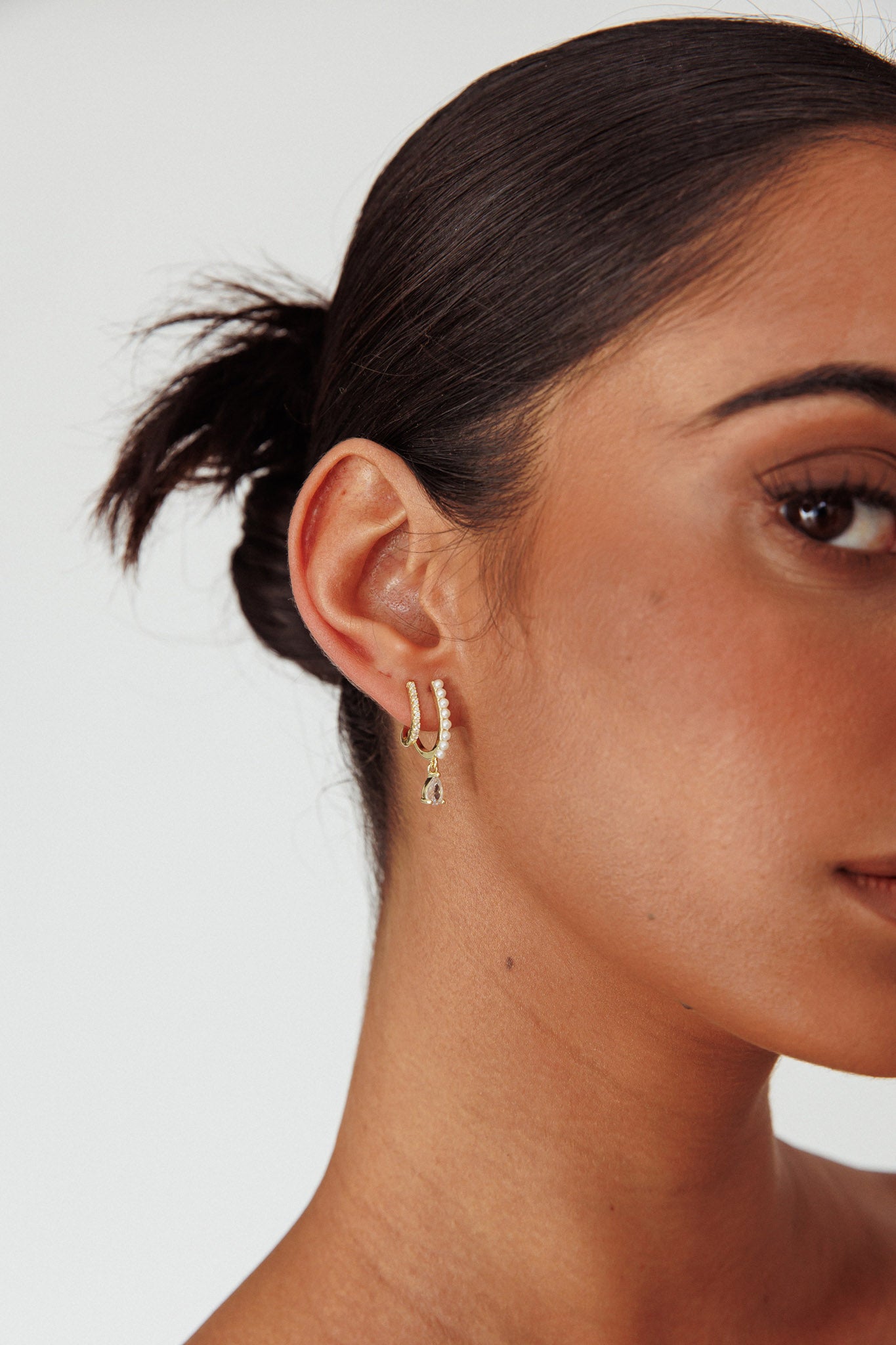 Dawn Double Pierce Illusion Earrings Gold-Maymioy