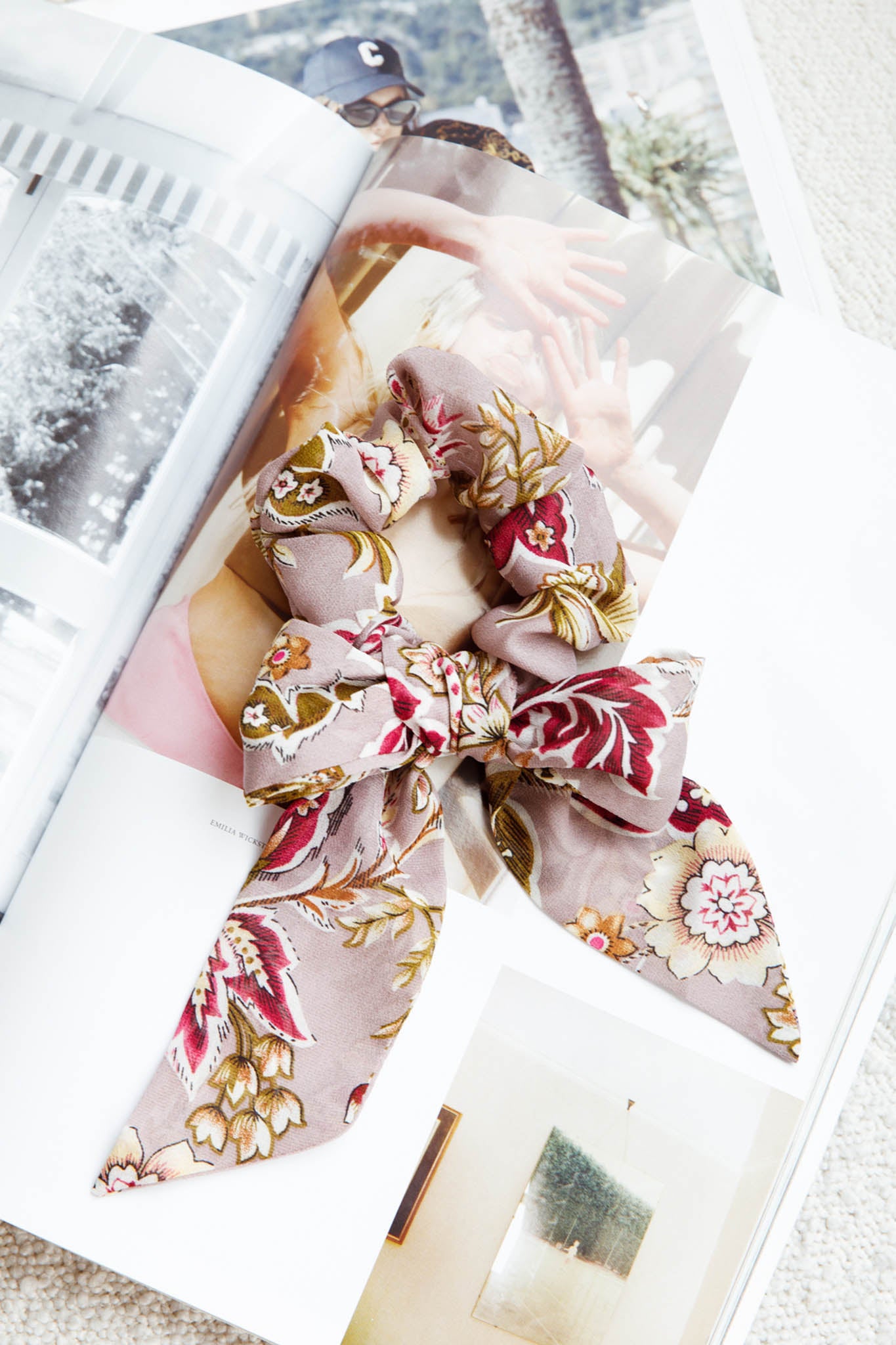 Bow Scrunchie Vintage Floral Purple-Maymioy