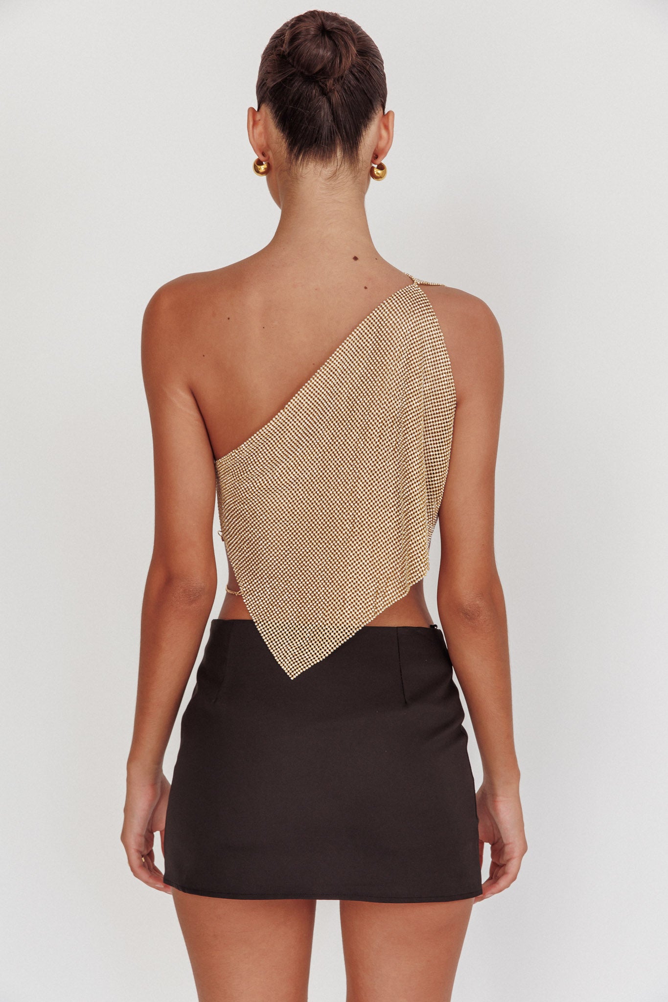 Sun Dial One Shoulder Diamante Top Gold-Maymioy
