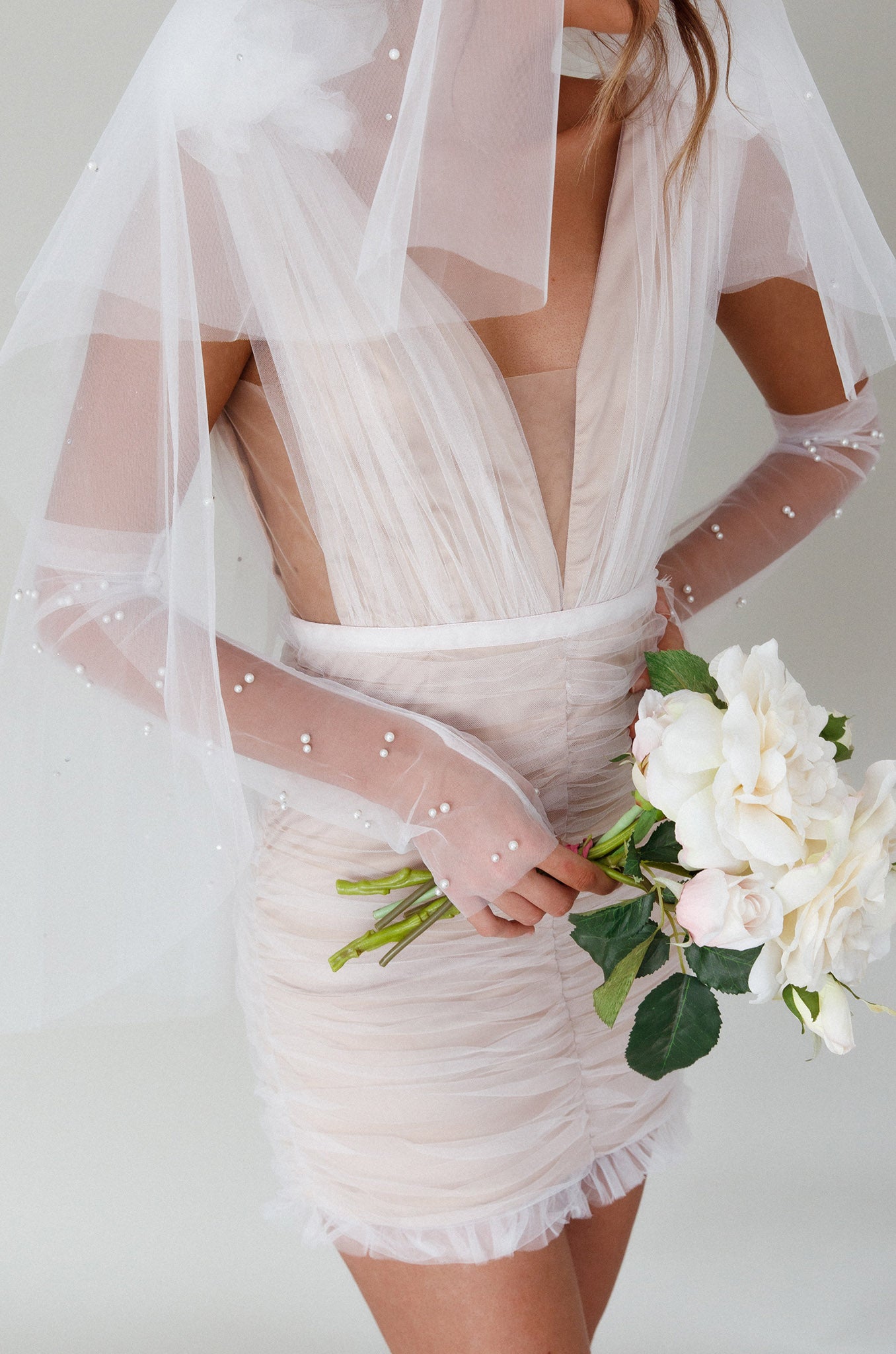 Only You Pearl Elbow Gloves Ivory-Maymioy