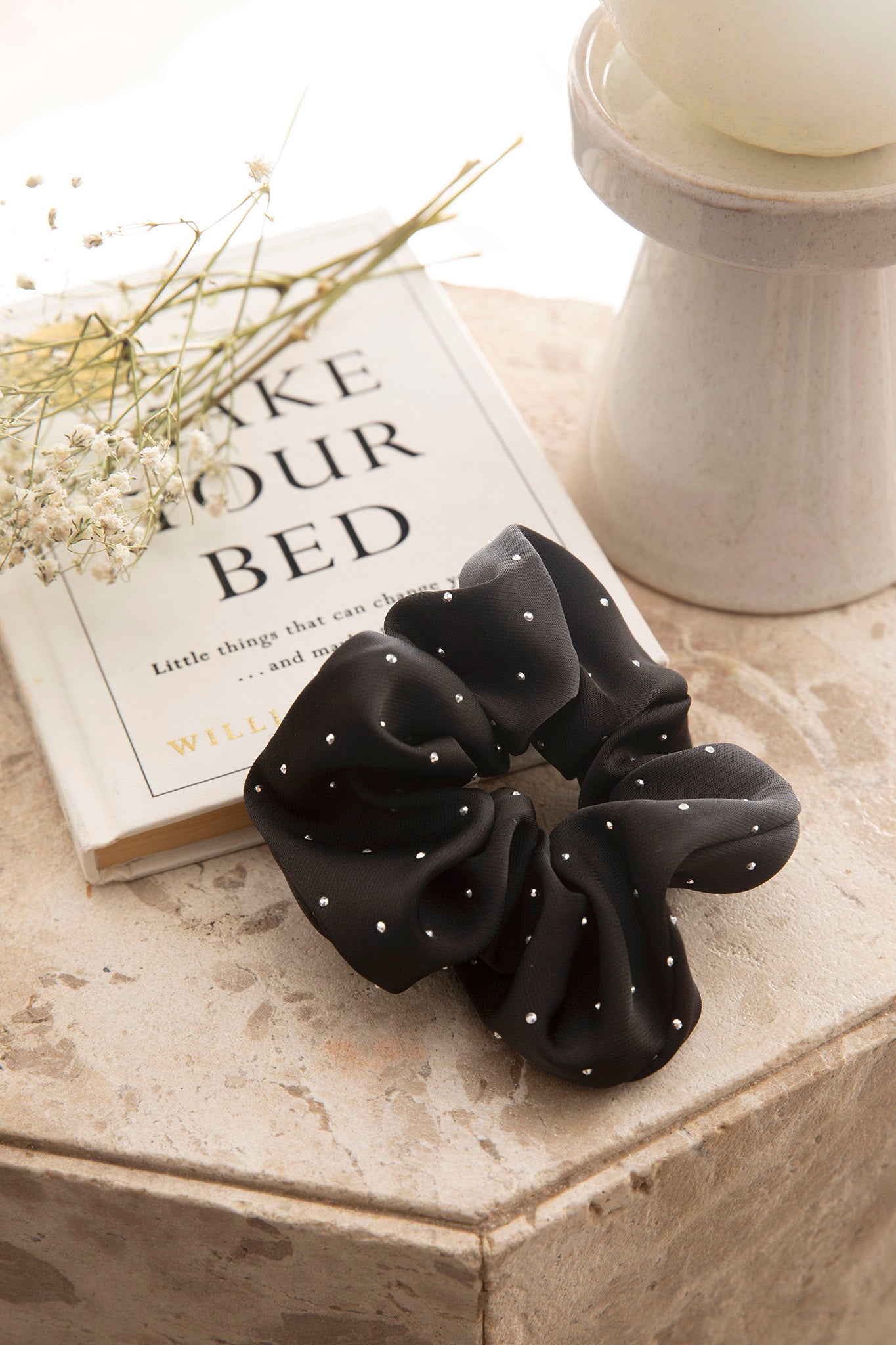 City Lights Embellished Scrunchie Black-Maymioy