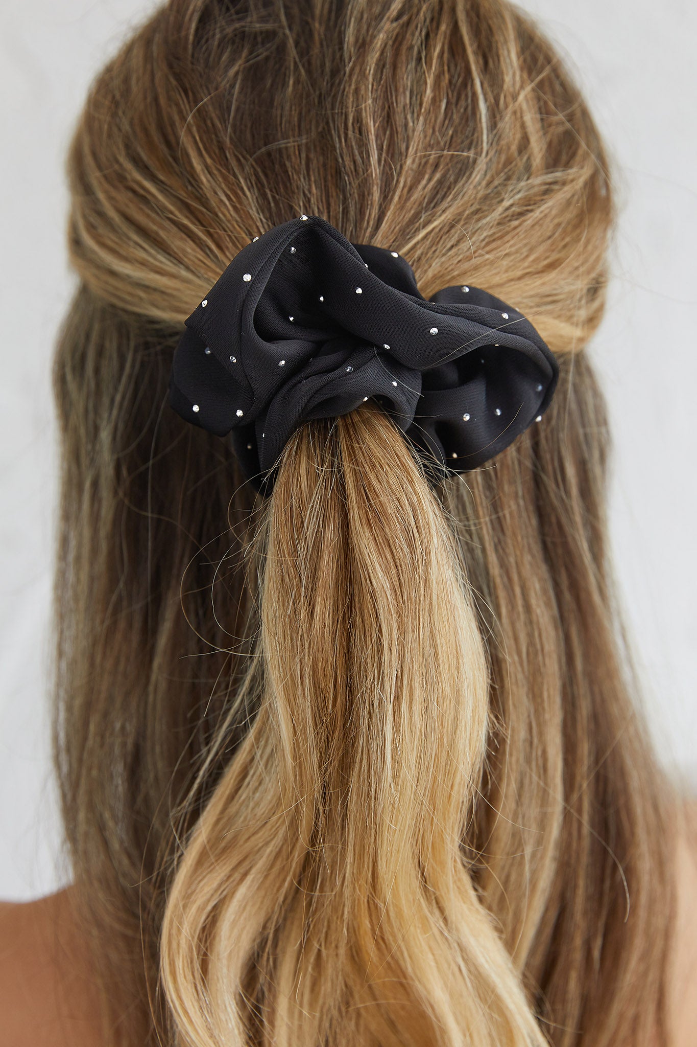 City Lights Embellished Scrunchie Black-Maymioy