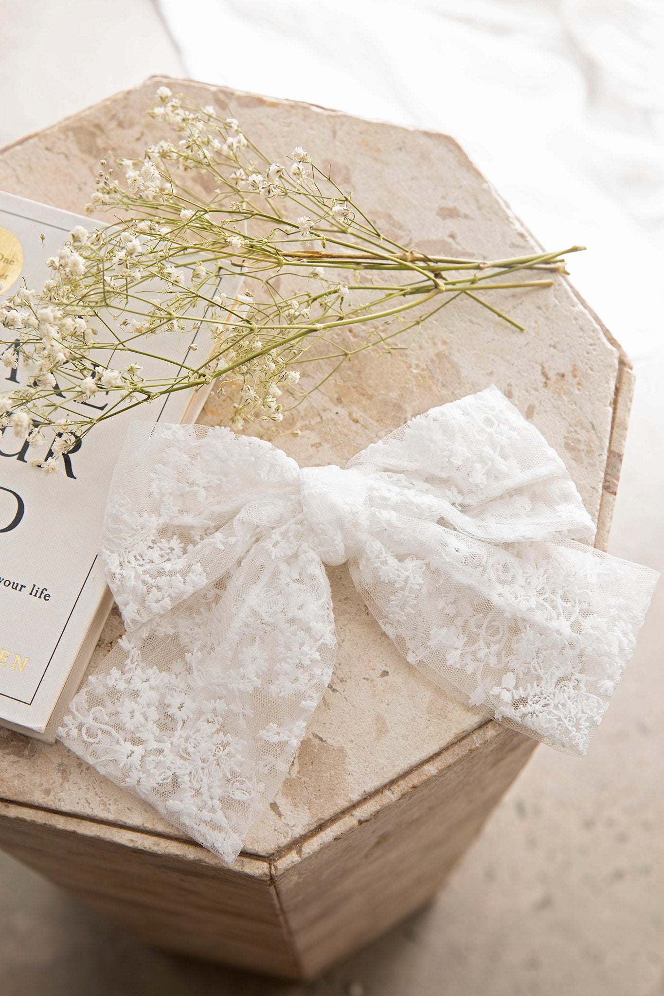 Belle Lace Bow Barrette Clip White-Maymioy