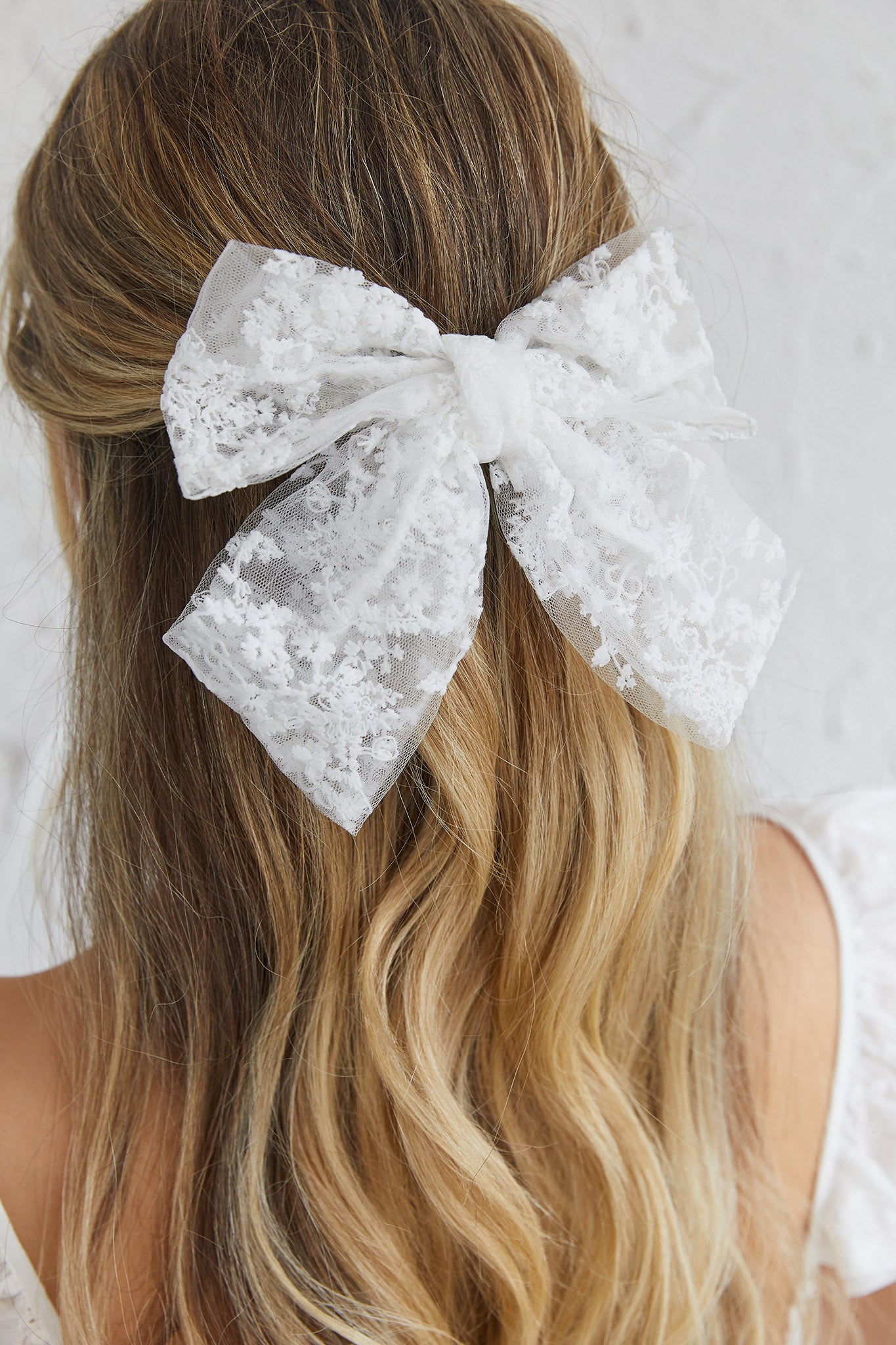 Belle Lace Bow Barrette Clip White-Maymioy