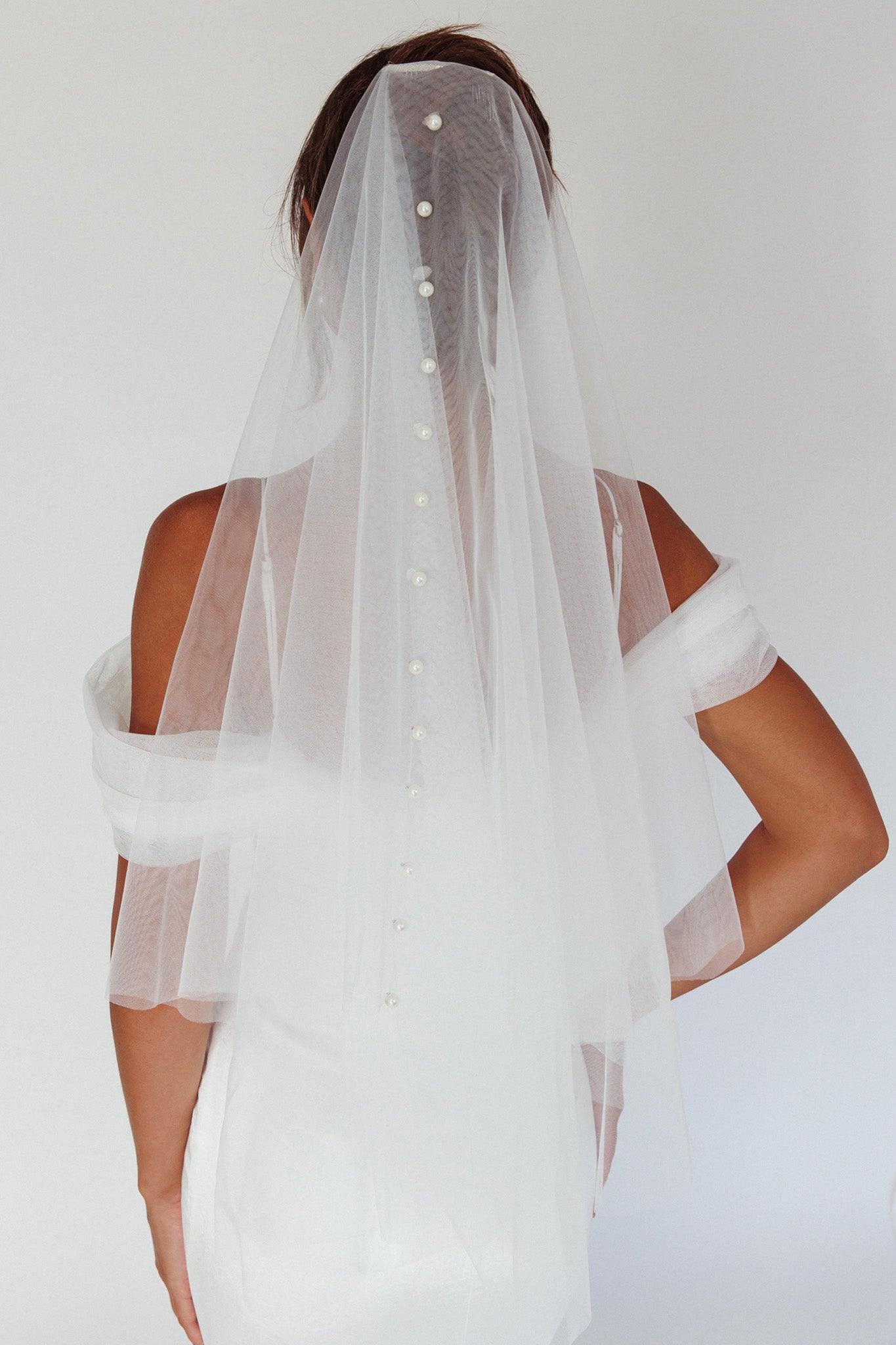 Marina Pearl Accent Veil White-Maymioy