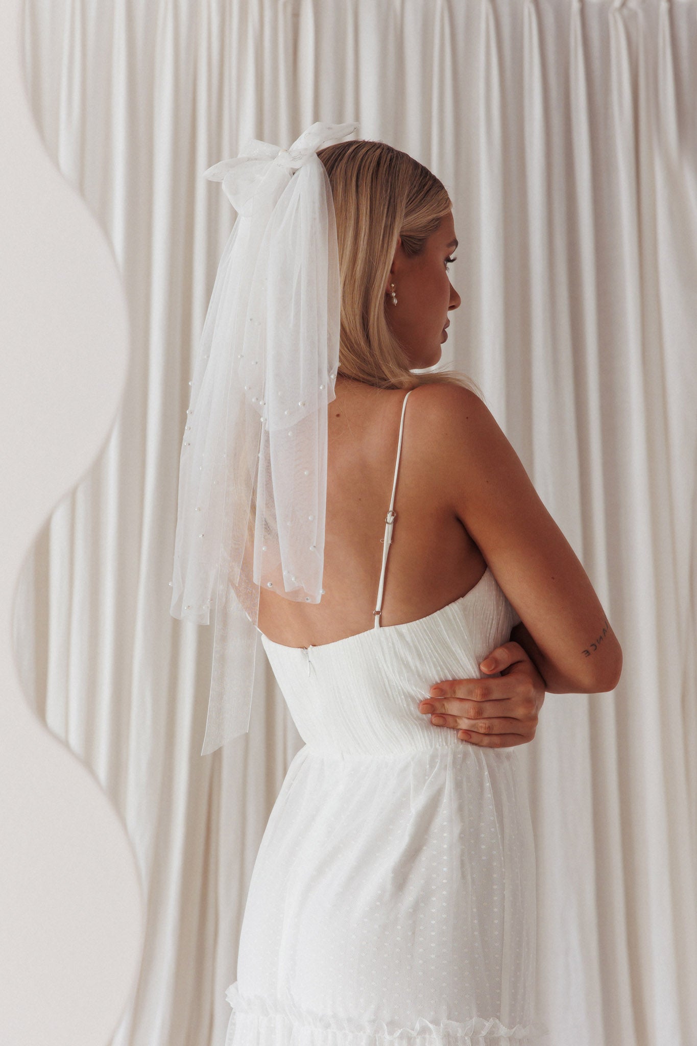 Bella Pearl & Glitter Star Veil White-Maymioy