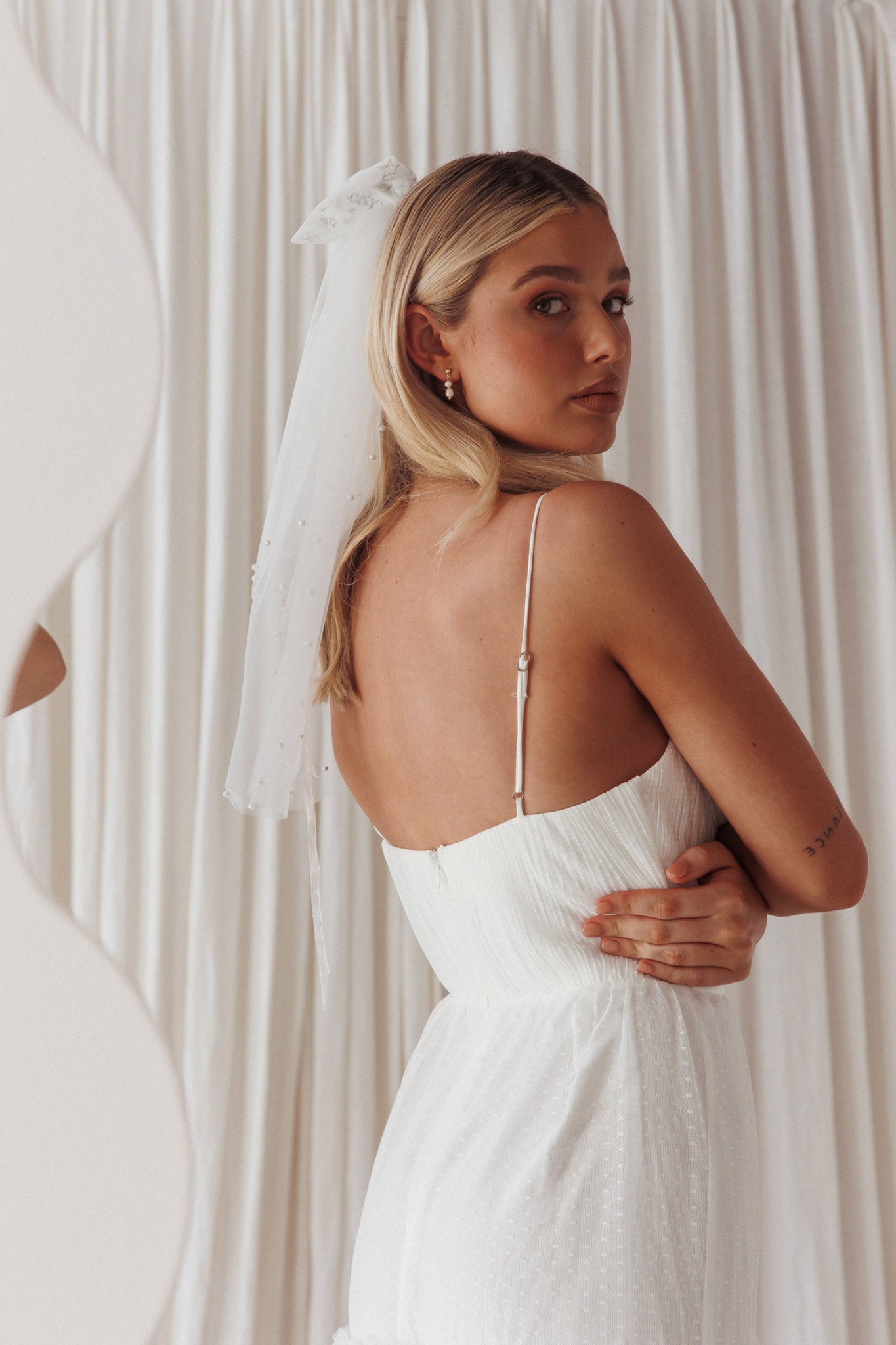 Bella Pearl & Glitter Star Veil White-Maymioy