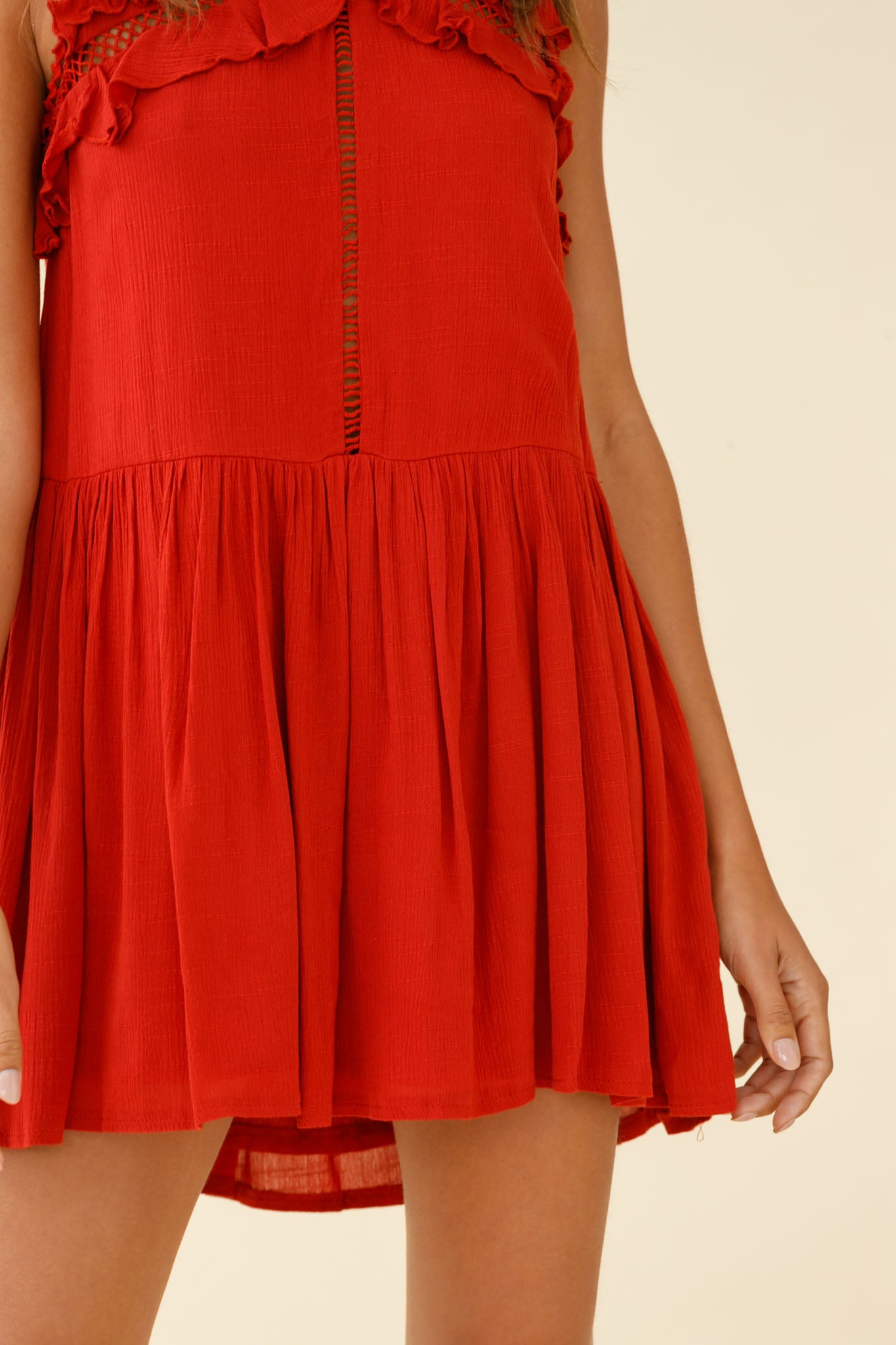 Mischa Sleeveless Frill Trim Shift Dress Rust-Maymioy