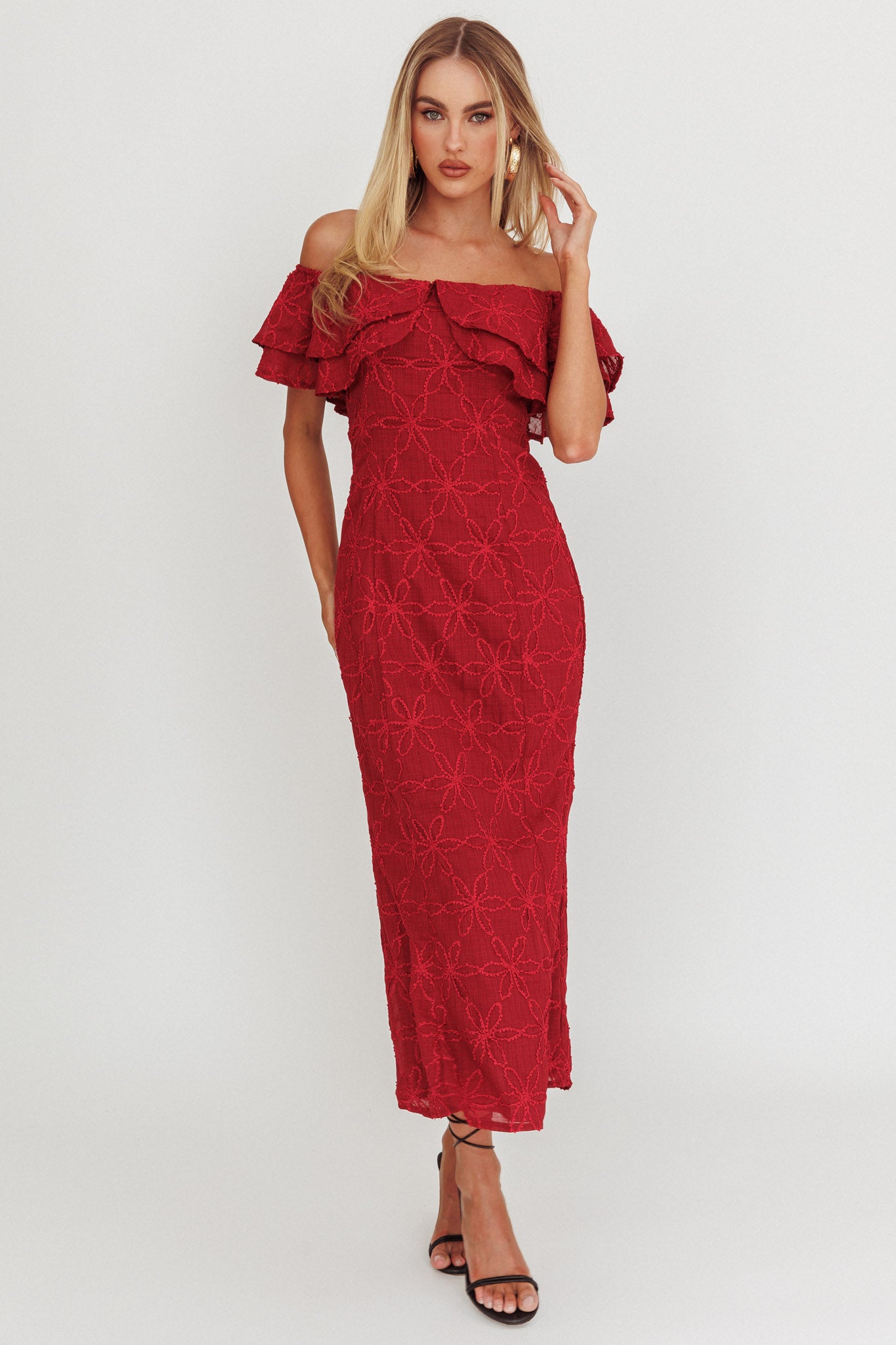Beauty Within On-Off-Shoulder Maxi Dress Wine-Maymioy