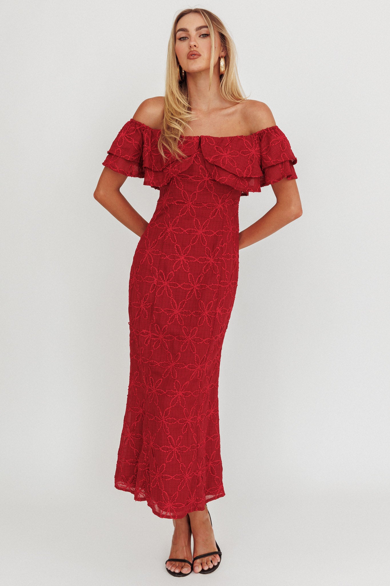 Beauty Within On-Off-Shoulder Maxi Dress Wine-Maymioy