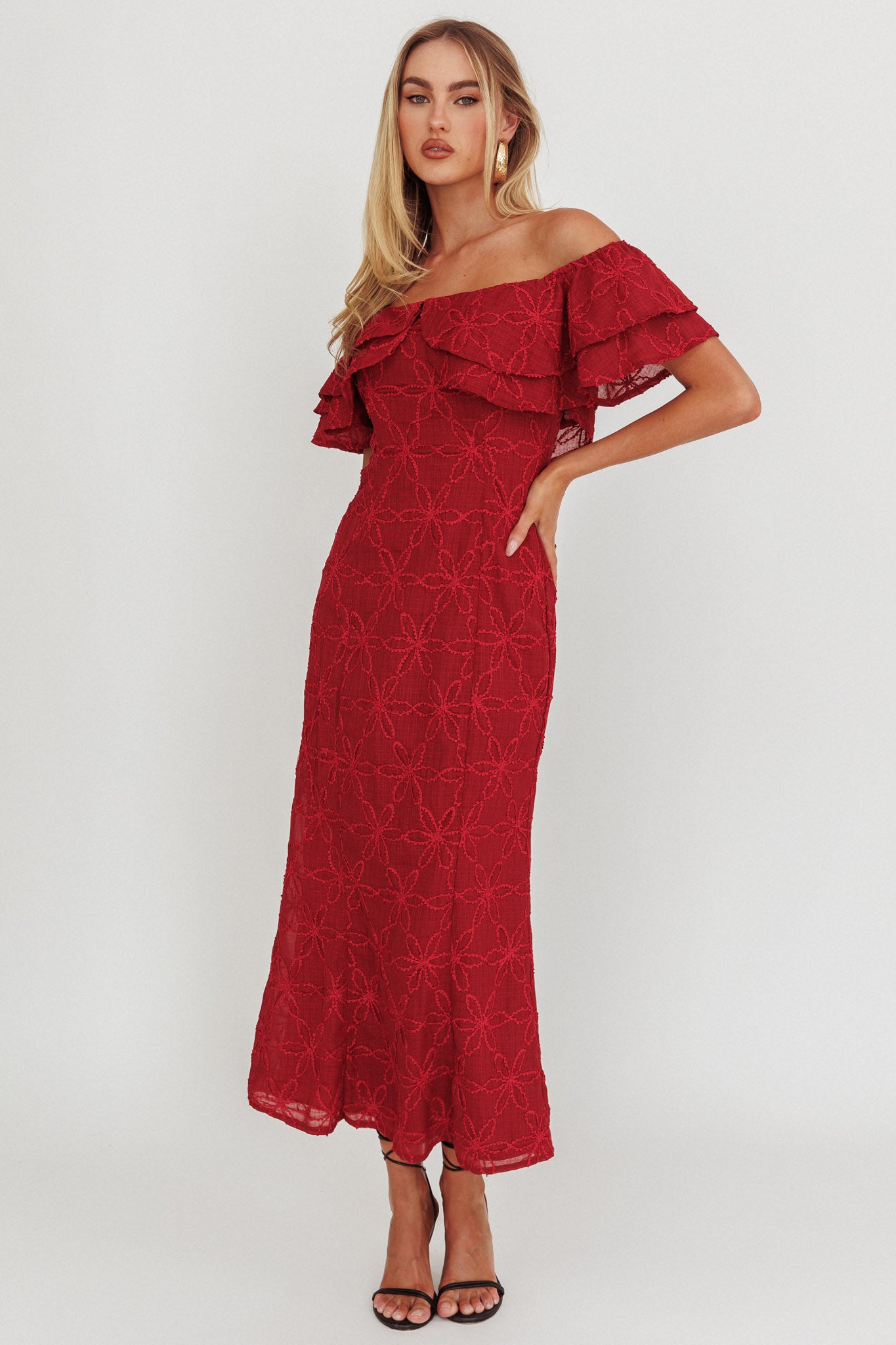 Beauty Within On-Off-Shoulder Maxi Dress Wine-Maymioy