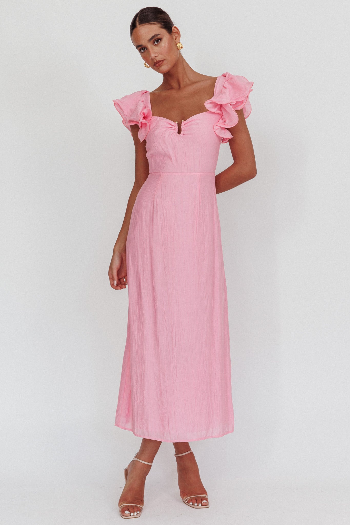 Sunday Dreams Ruffle Strap Maxi Dress Pink-Maymioy
