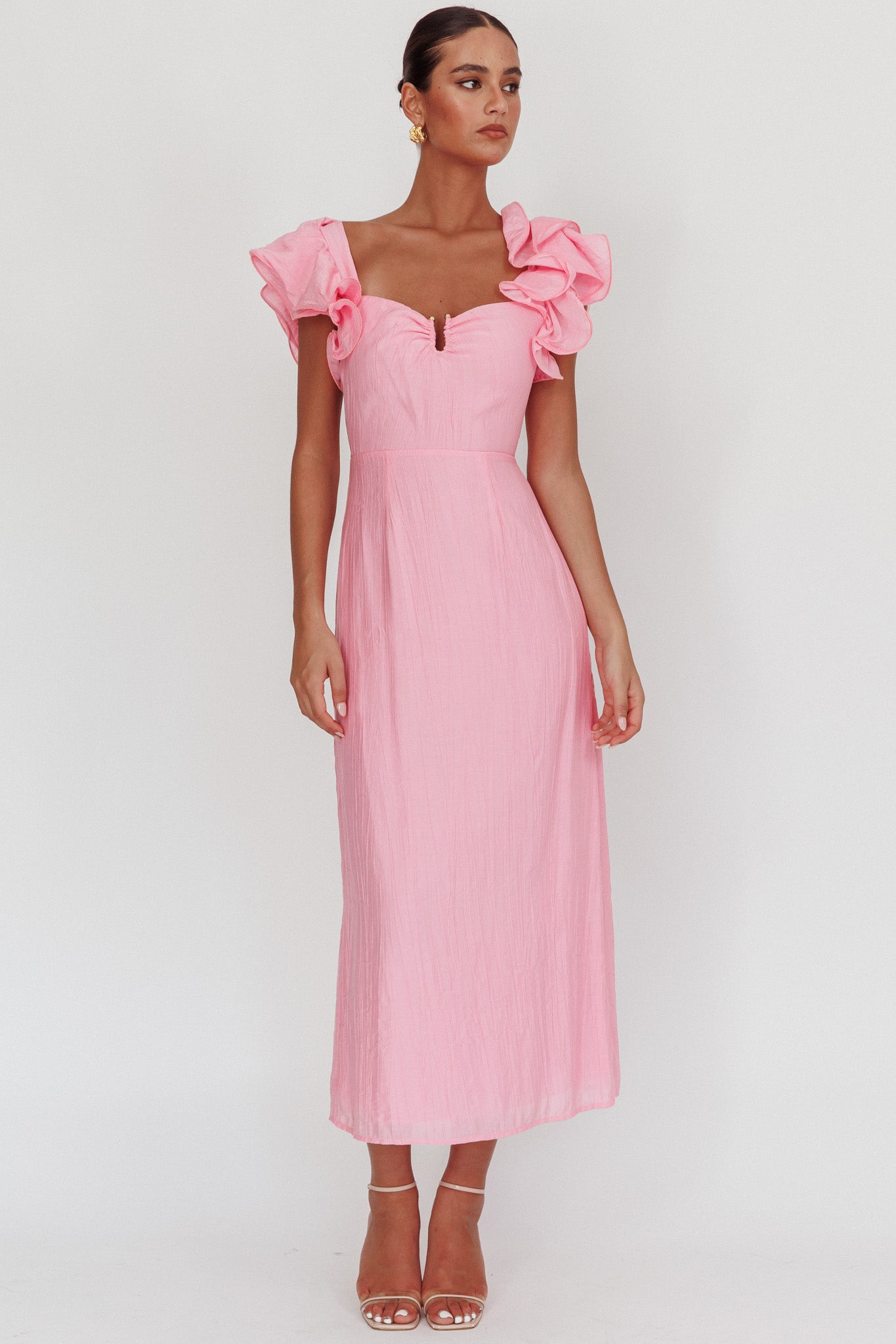 Sunday Dreams Ruffle Strap Maxi Dress Pink-Maymioy