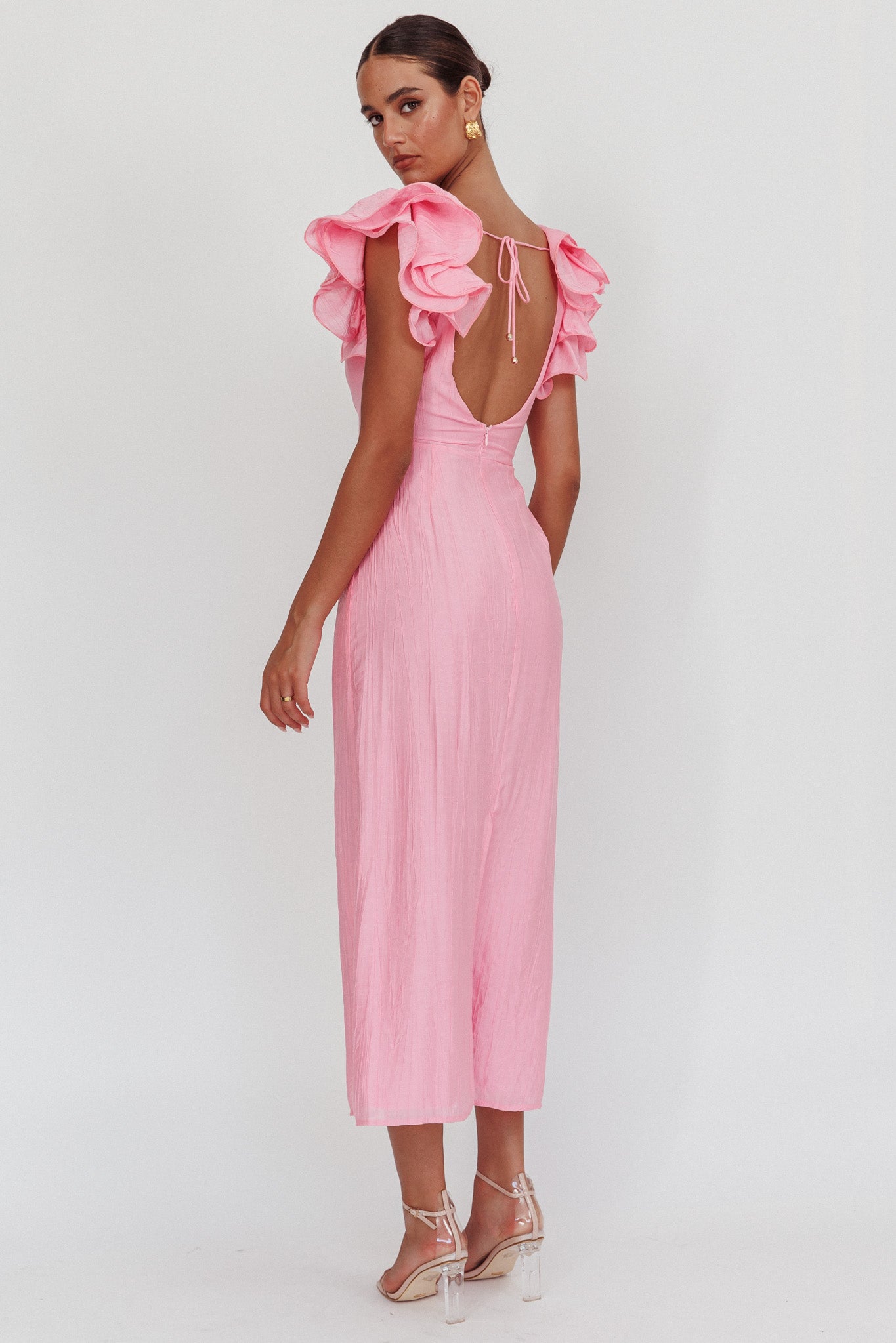 Sunday Dreams Ruffle Strap Maxi Dress Pink-Maymioy