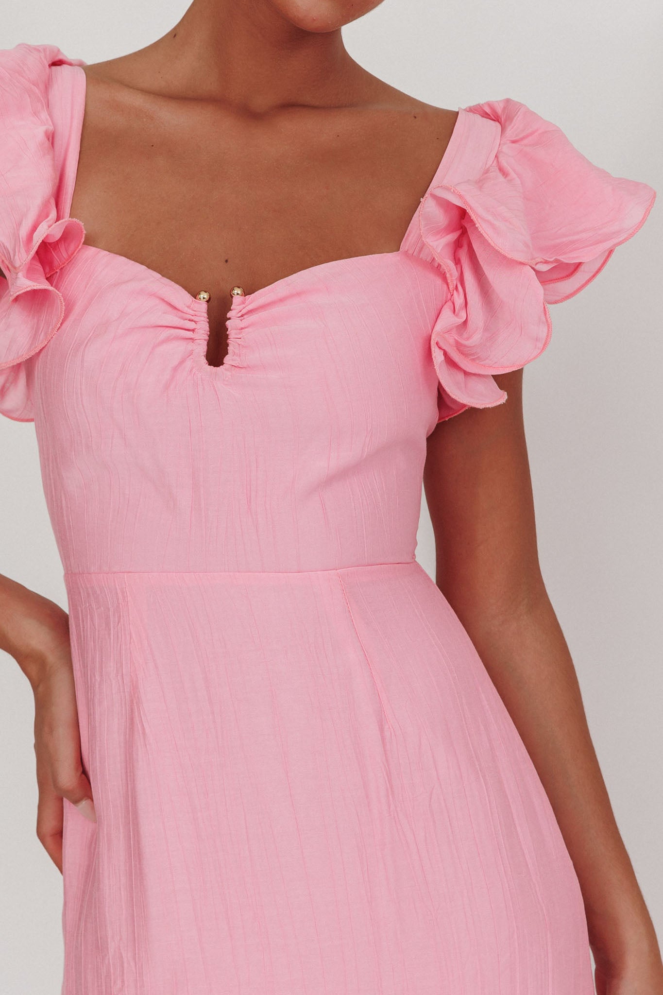 Sunday Dreams Ruffle Strap Maxi Dress Pink-Maymioy