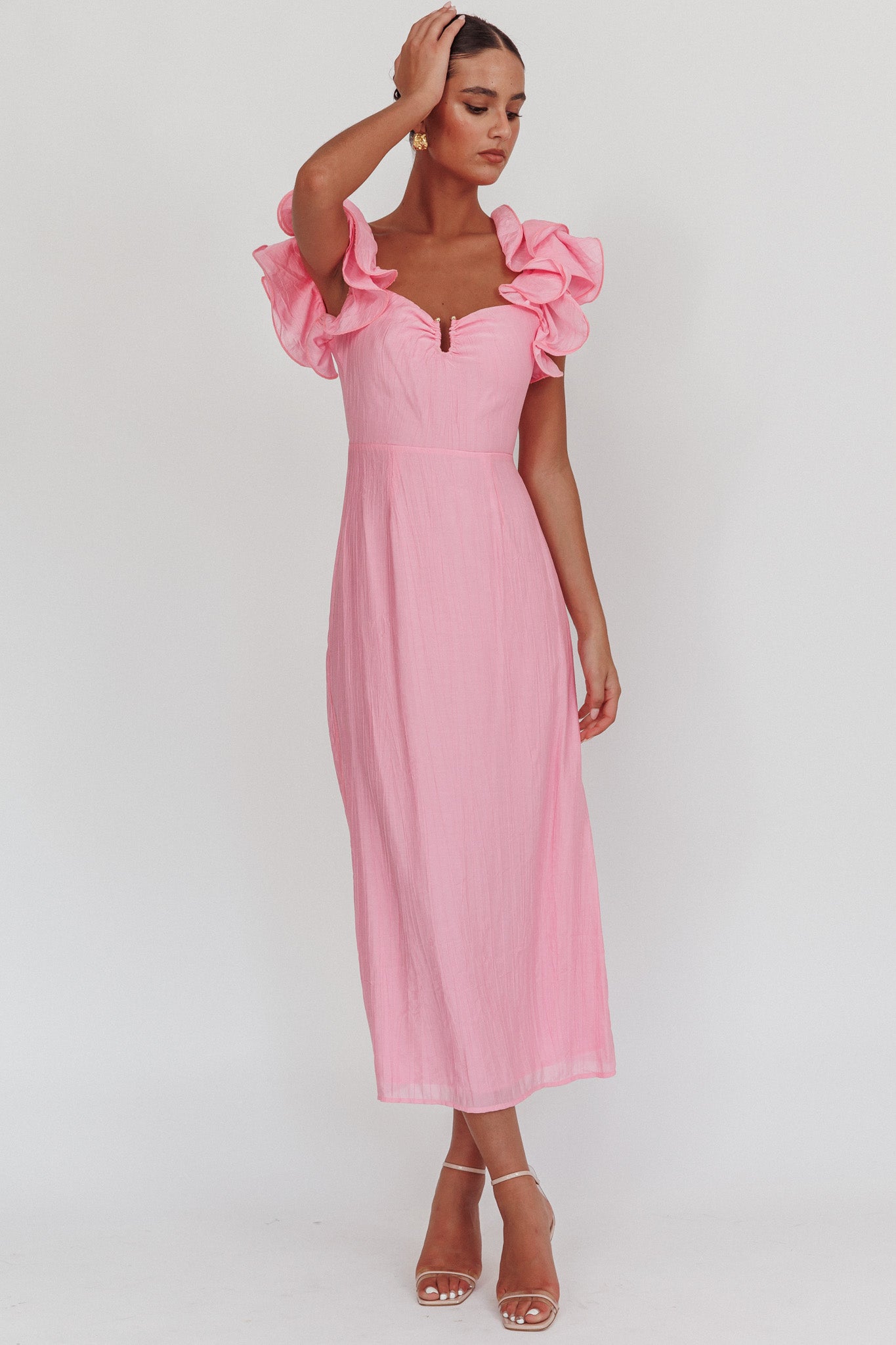 Sunday Dreams Ruffle Strap Maxi Dress Pink-Maymioy