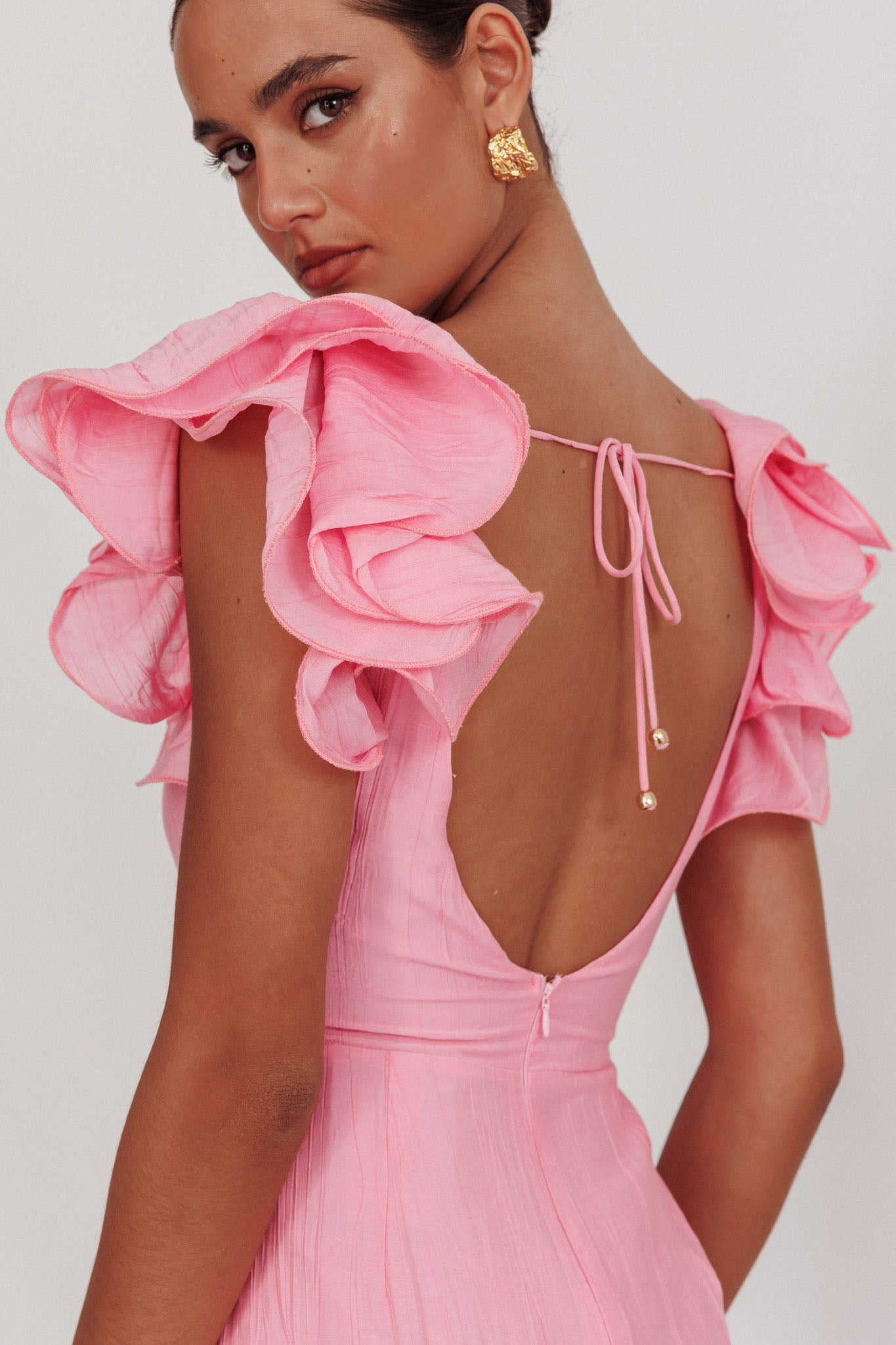 Sunday Dreams Ruffle Strap Maxi Dress Pink-Maymioy